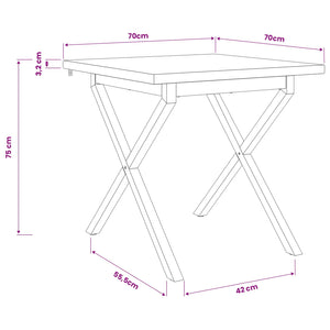 70 x 70 x 75 cm Στερεό Ξύλο Ακακίας Φυσικό και Μαύρο τετράγωνο