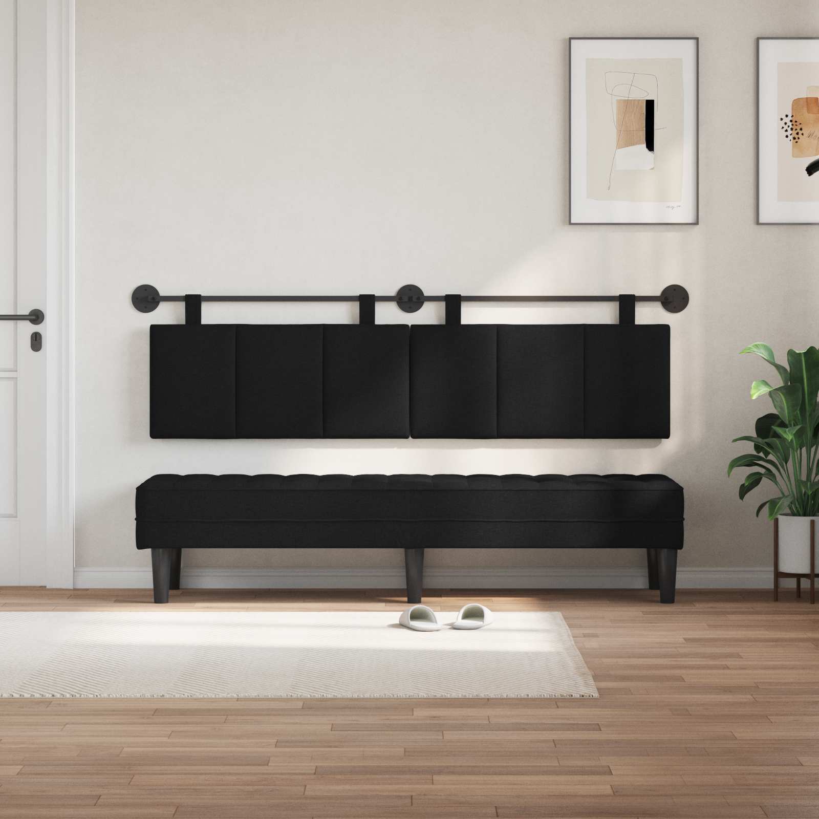 Κρεμαστό Κεφαλάρι Επιτοίχιο Ριγέ Μαύρο 190 x 55 x 5 εκ ύφασμα - Pakobazaar