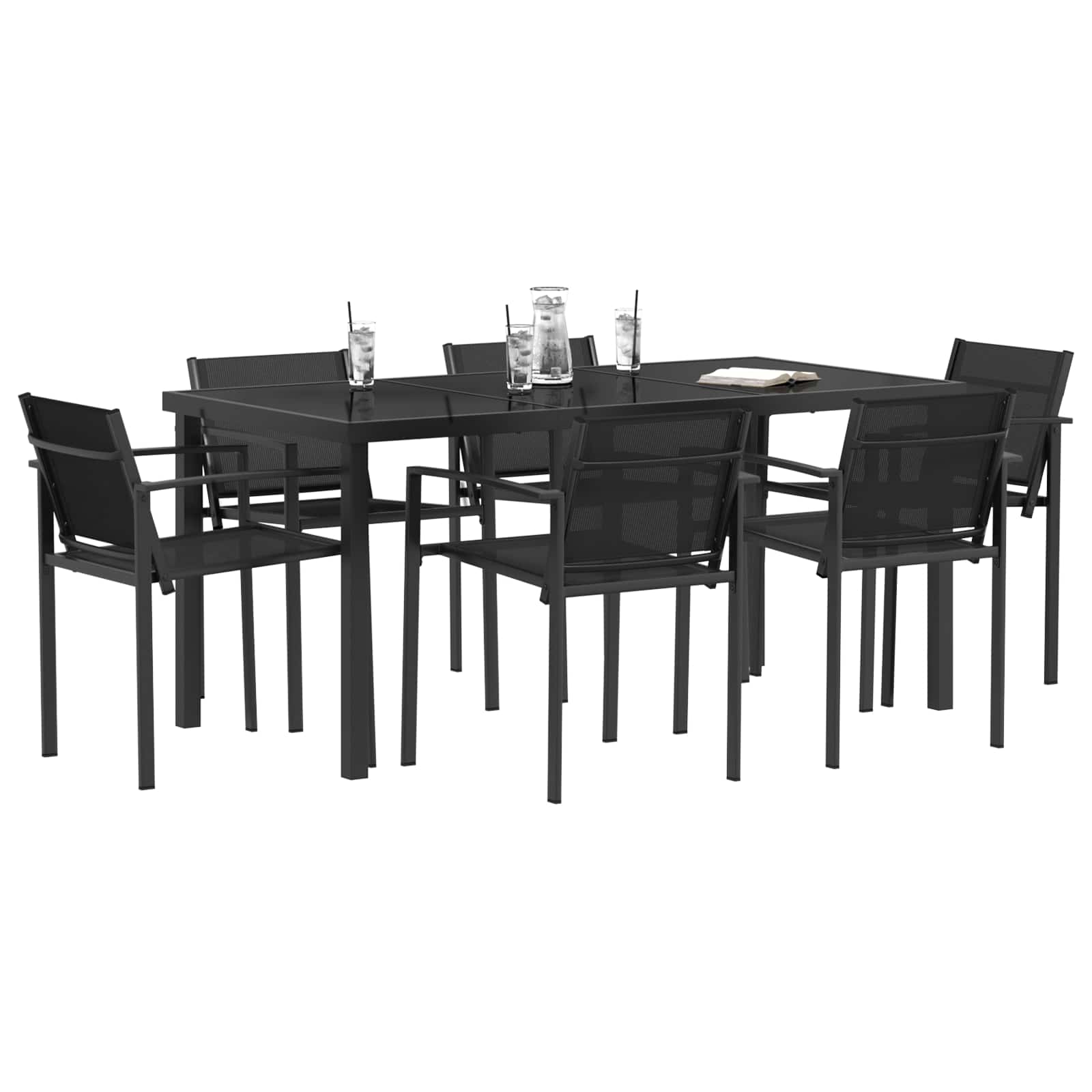 Σετ Εξωτερικών Επίπλων 7 pcs Μαύρο και Ανθρακί 160 x 80 x 73 εκ - Pakobazaar