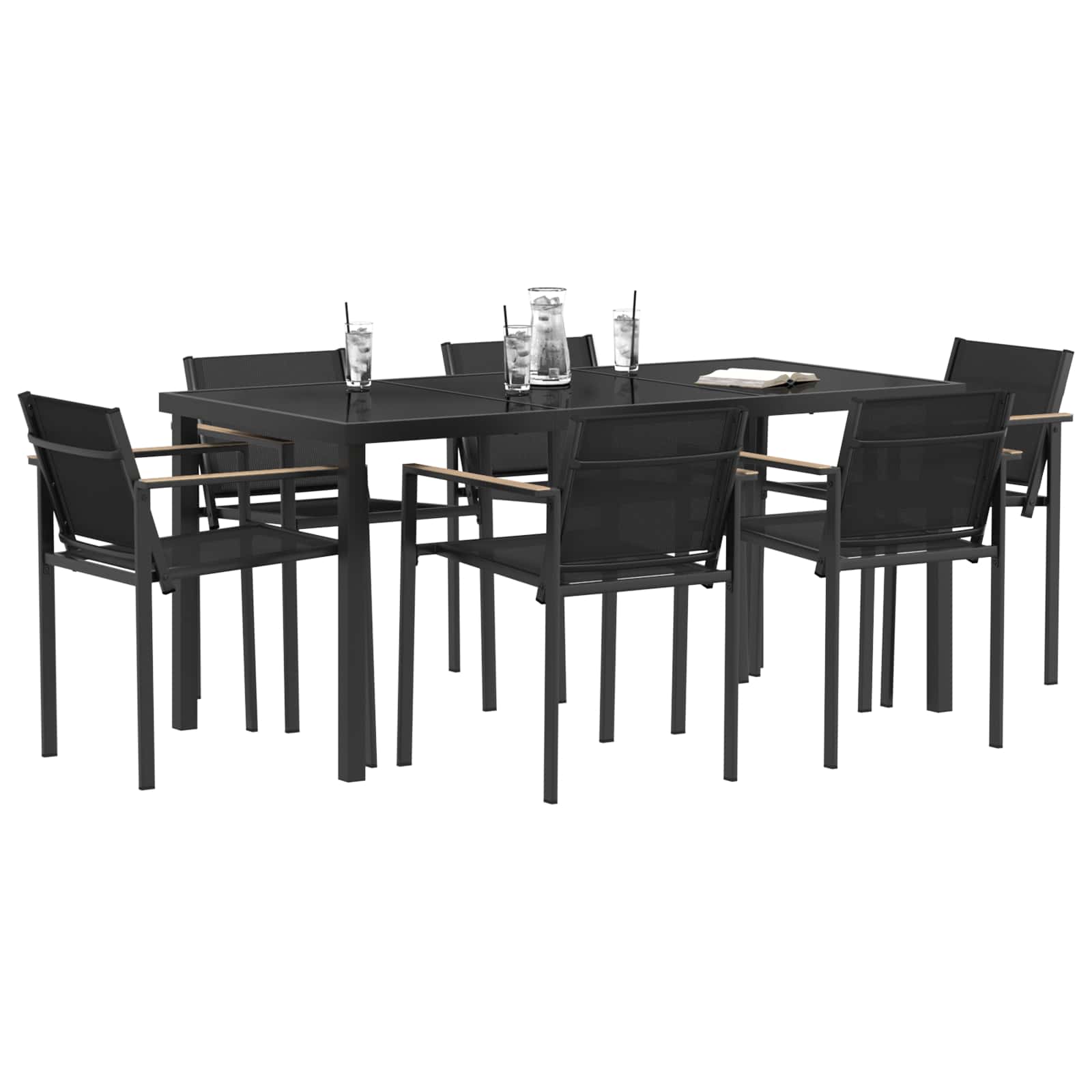 Σετ Εξωτερικών Επίπλων 7 pcs Μαύρο και Ανθρακί 160 x 80 x 73 εκ - Pakobazaar