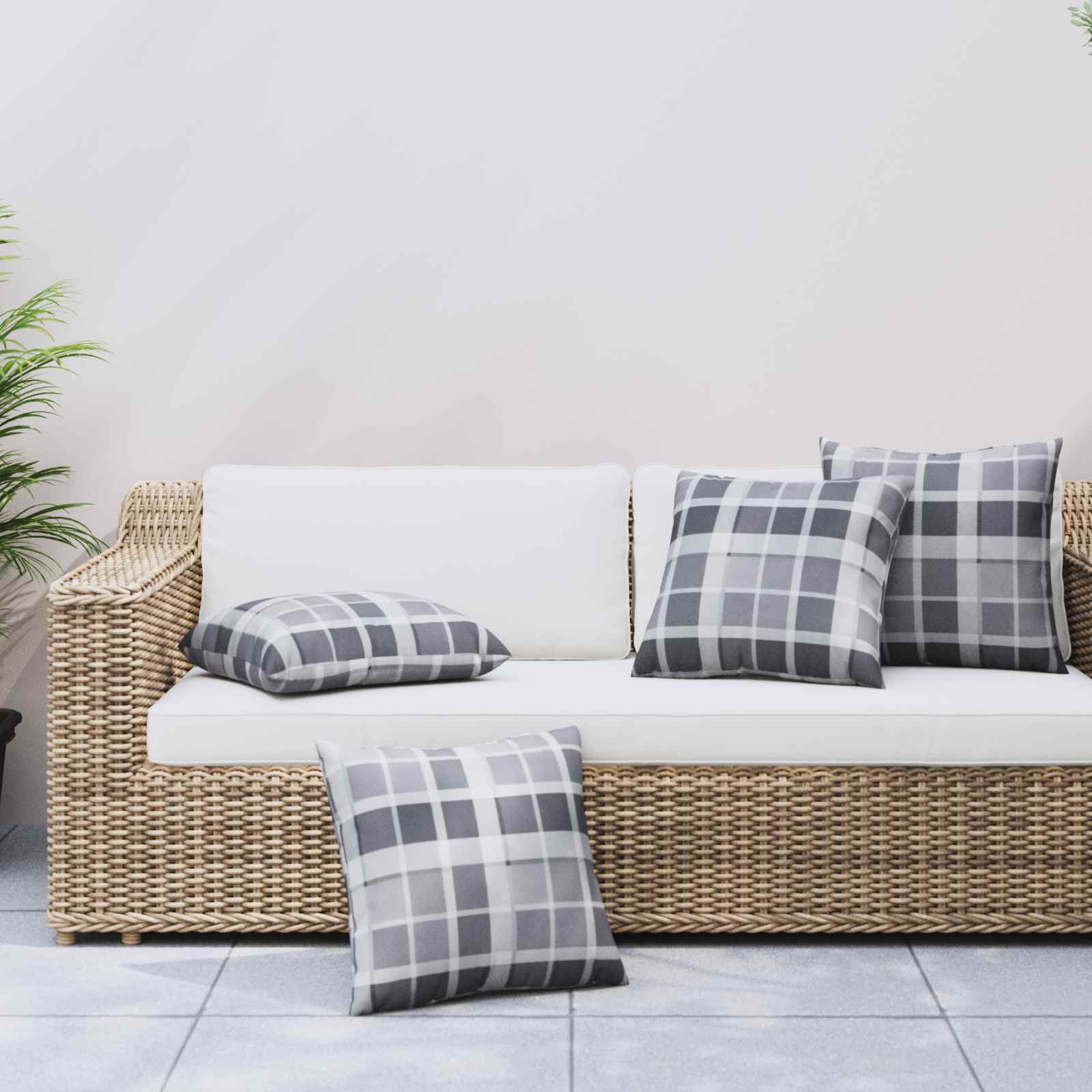 Μαξιλάρι Εξωτερικού Χώρου 4 pcs Γκρι Καρό 40 x 40 cm Ύφασμα - Pakobazaar