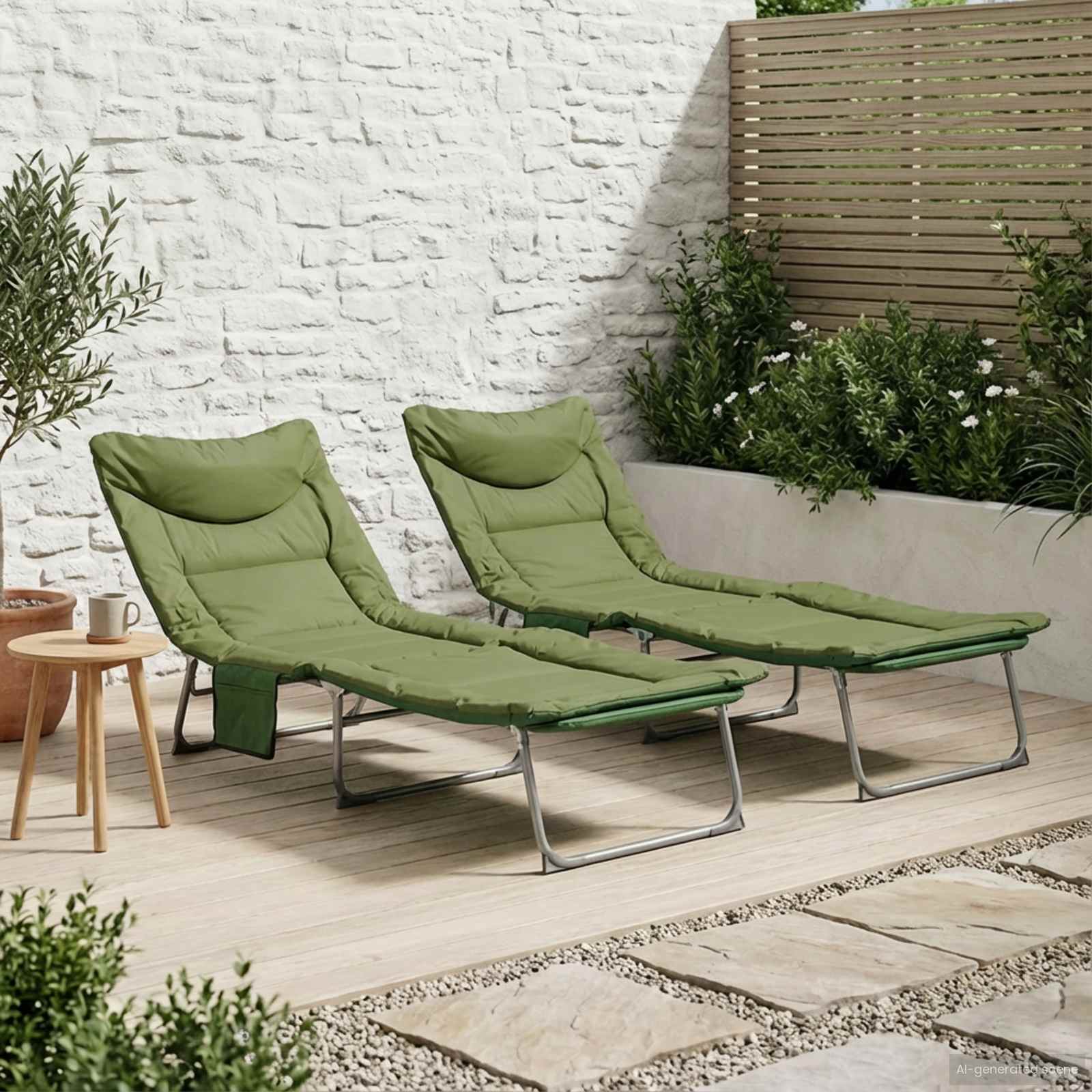 Πτυσσόμενη ξαπλώστρα με μαξιλάρι 2 pcs Σκούρο Πράσινο - Pakobazaar