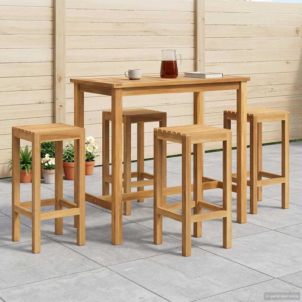 Σετ Μπαρ Εξωτερικού Χώρου 5 pcs Ανέπεξεργαστο Στερεό Ξύλο Τίκ - Pakobazaar