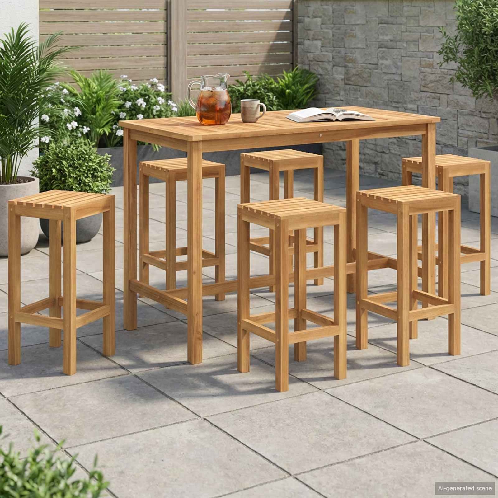 Σετ Μπαρ Εξωτερικού Χώρου 7 pcs Ανέπεξεργαστο Στερεό Ξύλο Τίκ - Pakobazaar