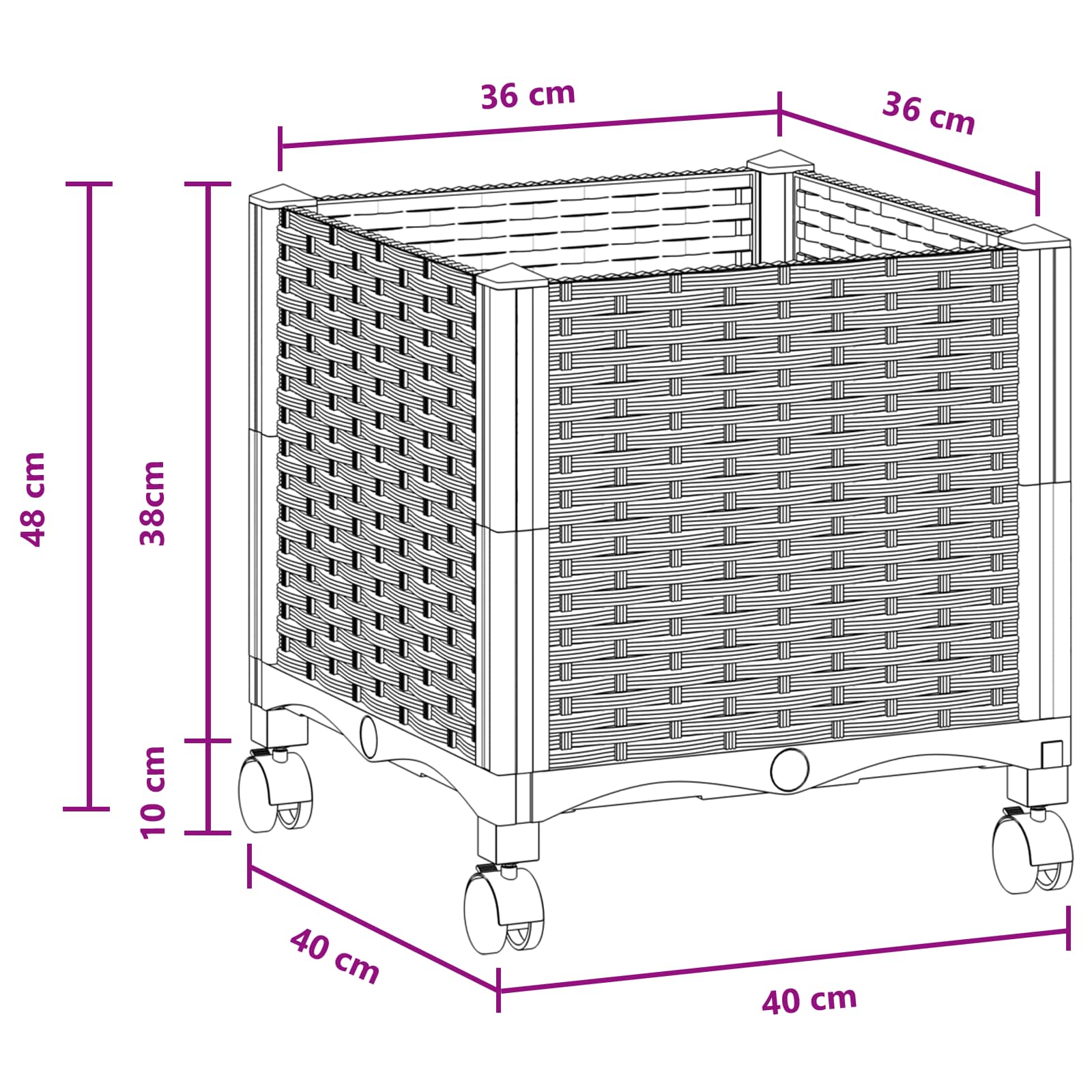 Κήπος Γλαστράκι με Ροδάκια Μαύρο 40 x 40 x 44 εκ PP - Pakobazaar