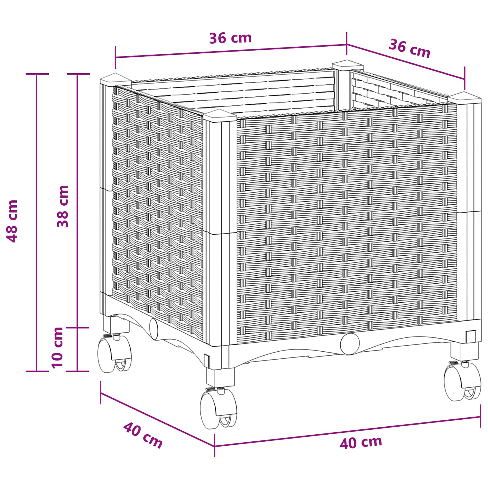 Κήπος Γλαστράκι με Ροδάκια Λευκό 40 x 40 x 48 cm PP - Pakobazaar