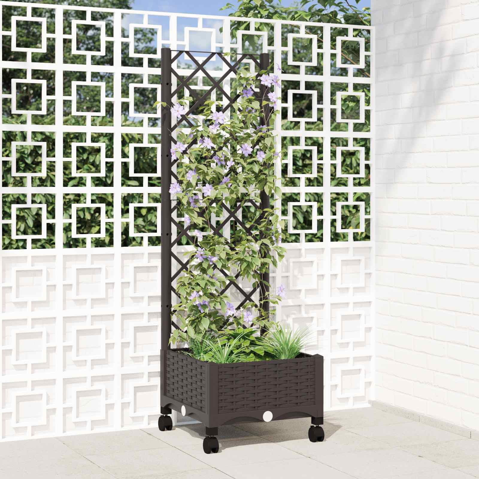Γλάστρα κήπου με πέργκολα & τροχούς Καφέ 40 x 40 x 131,5 εκ. PP - Pakobazaar