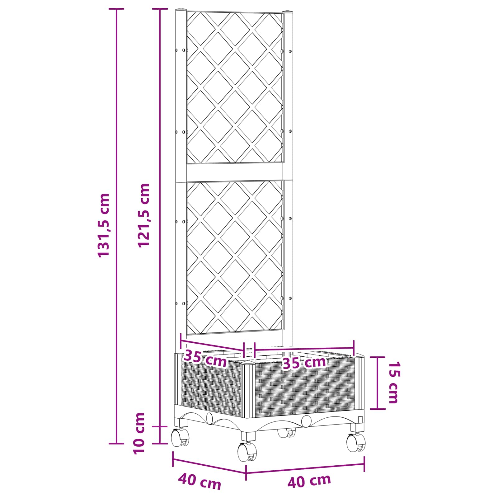 Γλάστρα κήπου με πέργκολα & τροχούς Λευκό 40 x 40 x 131,5 εκ. - Pakobazaar
