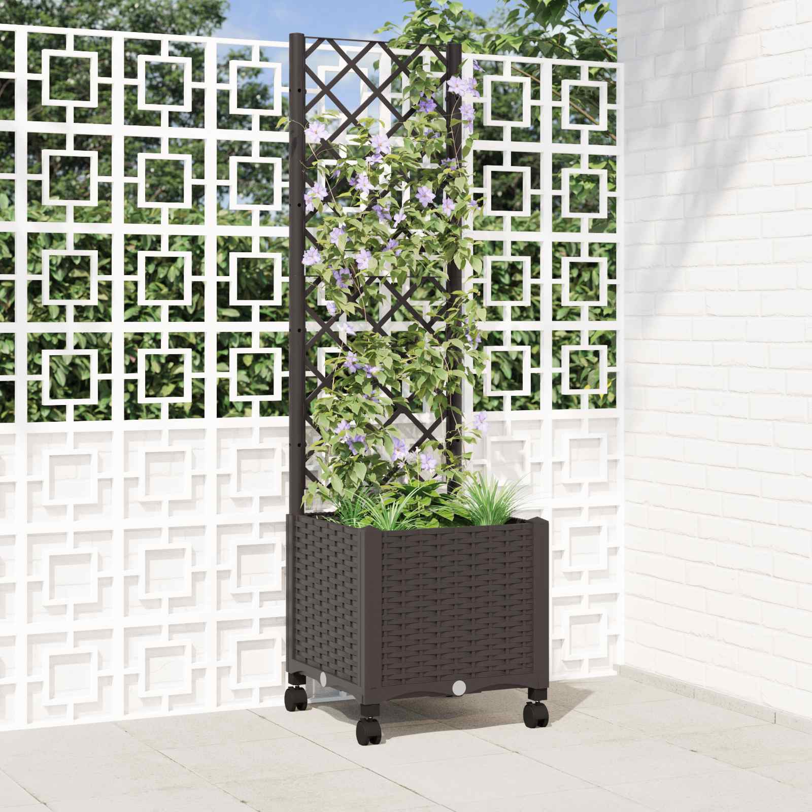 Γλάστρα κήπου με πέργκολα & τροχούς Καφέ 40 x 40 x 146 εκ PP - Pakobazaar