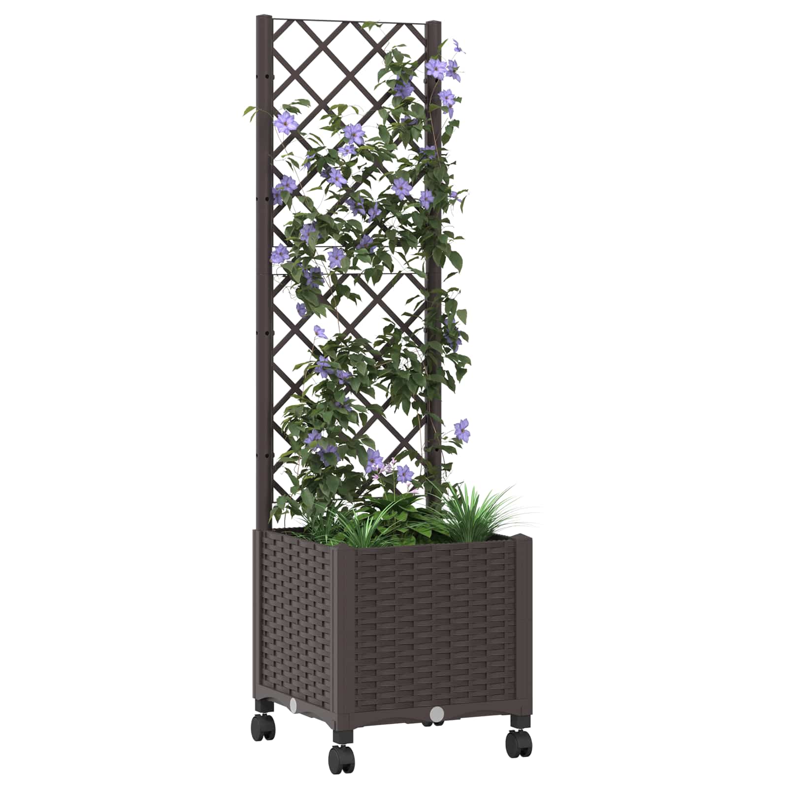 Γλάστρα κήπου με πέργκολα & τροχούς Καφέ 40 x 40 x 146 εκ PP - Pakobazaar