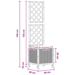 Γλάστρα κήπου με πέργκολα & τροχούς Μαύρο 40 x 40 x 146 εκ PP - Pakobazaar