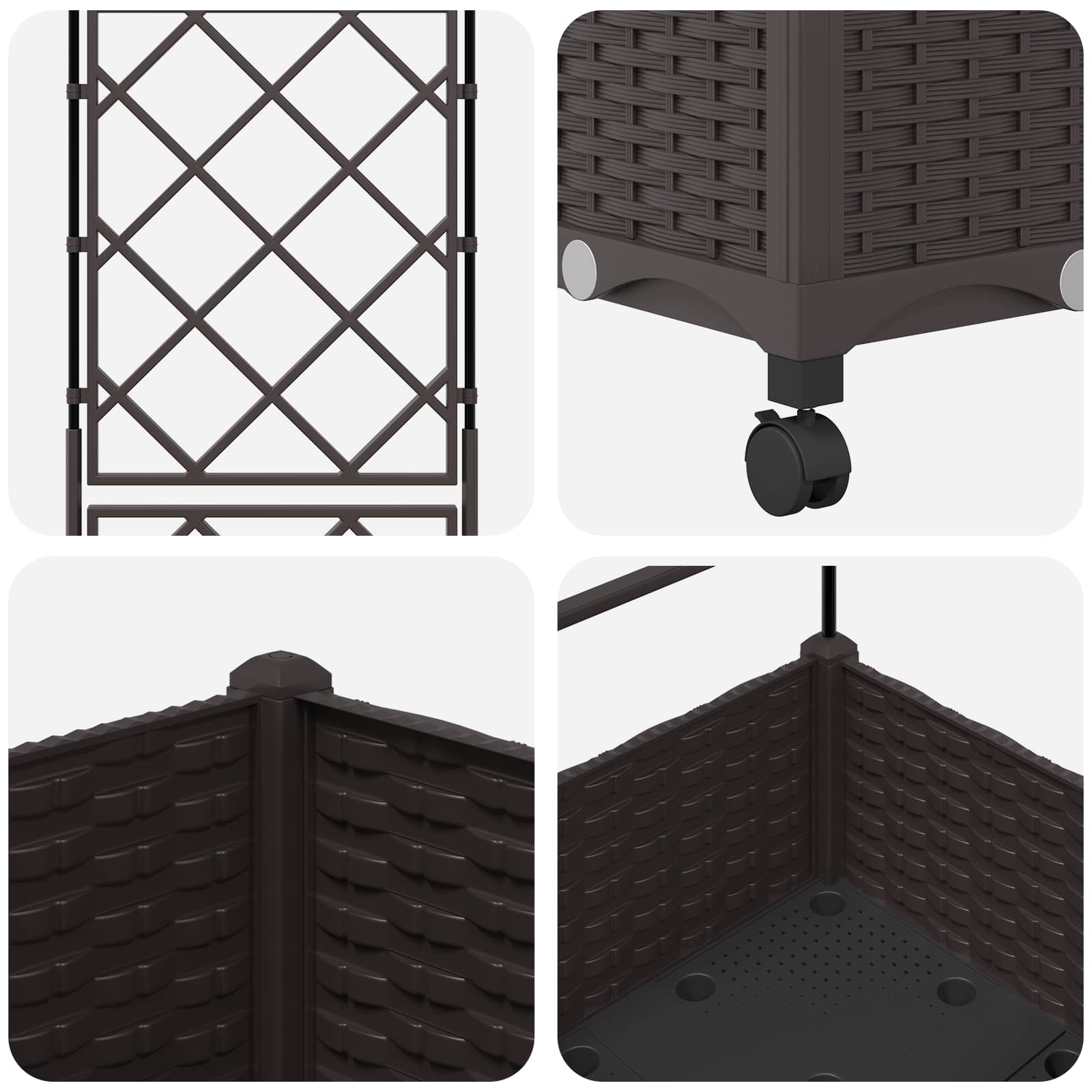 Γλάστρα κήπου με πέργκολα & τροχούς Καφέ 40 x 40 x 131,5 εκ. PP