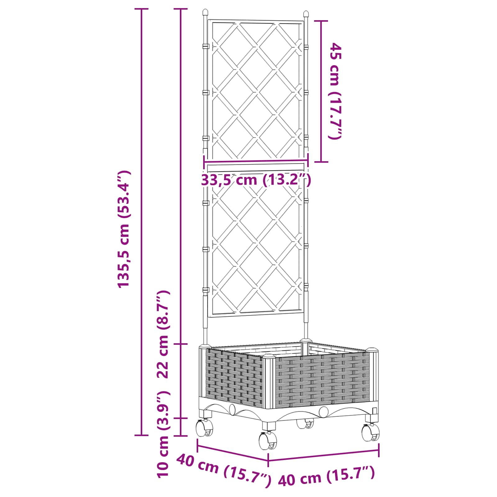 Γλάστρα κήπου με πέργκολα & τροχούς Μαύρο 40 x 40 x 131,5 εκ. - Pakobazaar