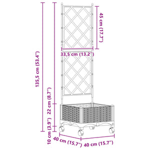 Γλάστρα κήπου με πέργκολα & τροχούς Λευκό 40 x 40 x 131,5 εκ. - Pakobazaar