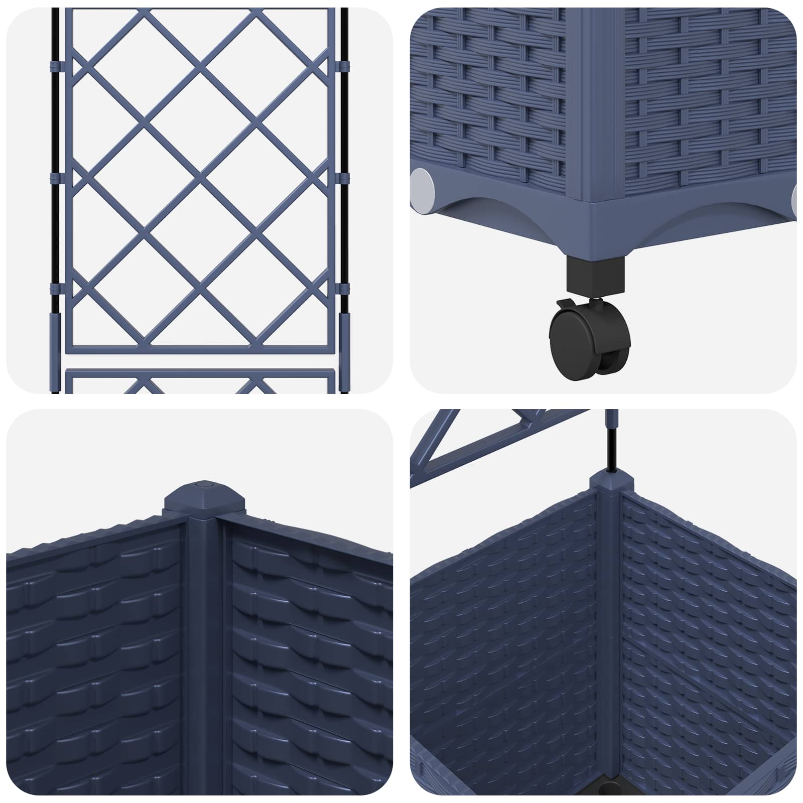 Γλάστρα κήπου με πέργκολα & τροχούς Γκρι 40 x 40 x 149 εκ PP - Pakobazaar