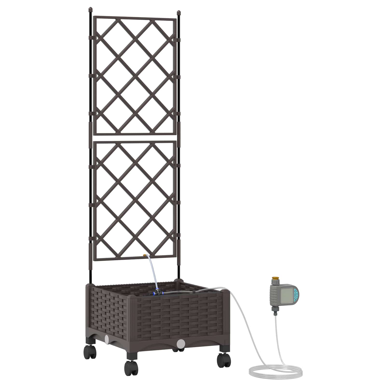 Γλάστρα Κήπου με Άρδευση και Ροδάκια Καφέ 40 x 40 x 132 εκ PP - Pakobazaar