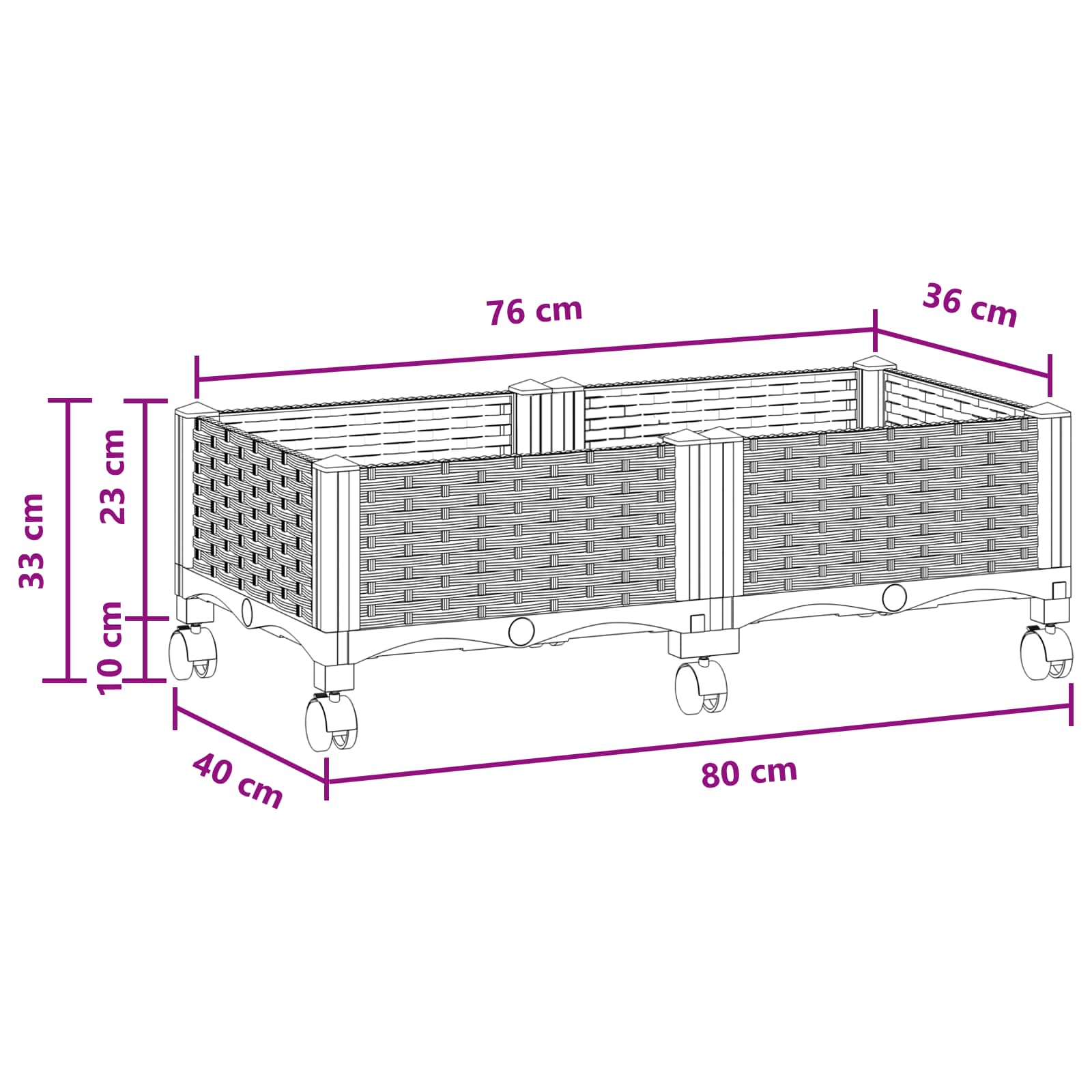 Κήπος Γλαστράκι με Ροδάκια Μαύρο 80 x 40 x 29 εκ PP - Pakobazaar