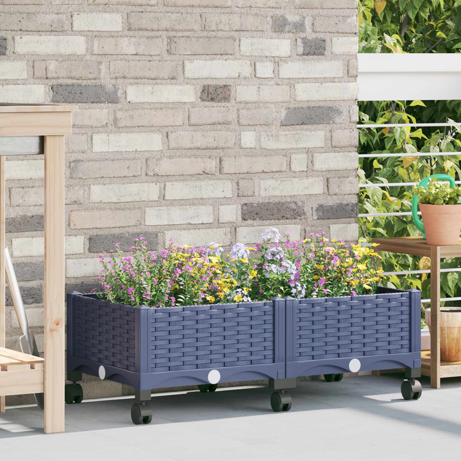 Κήπος Γλαστράκι με Ροδάκια Μπλε Γκρι 80 x 40 x 33 cm PP - Pakobazaar