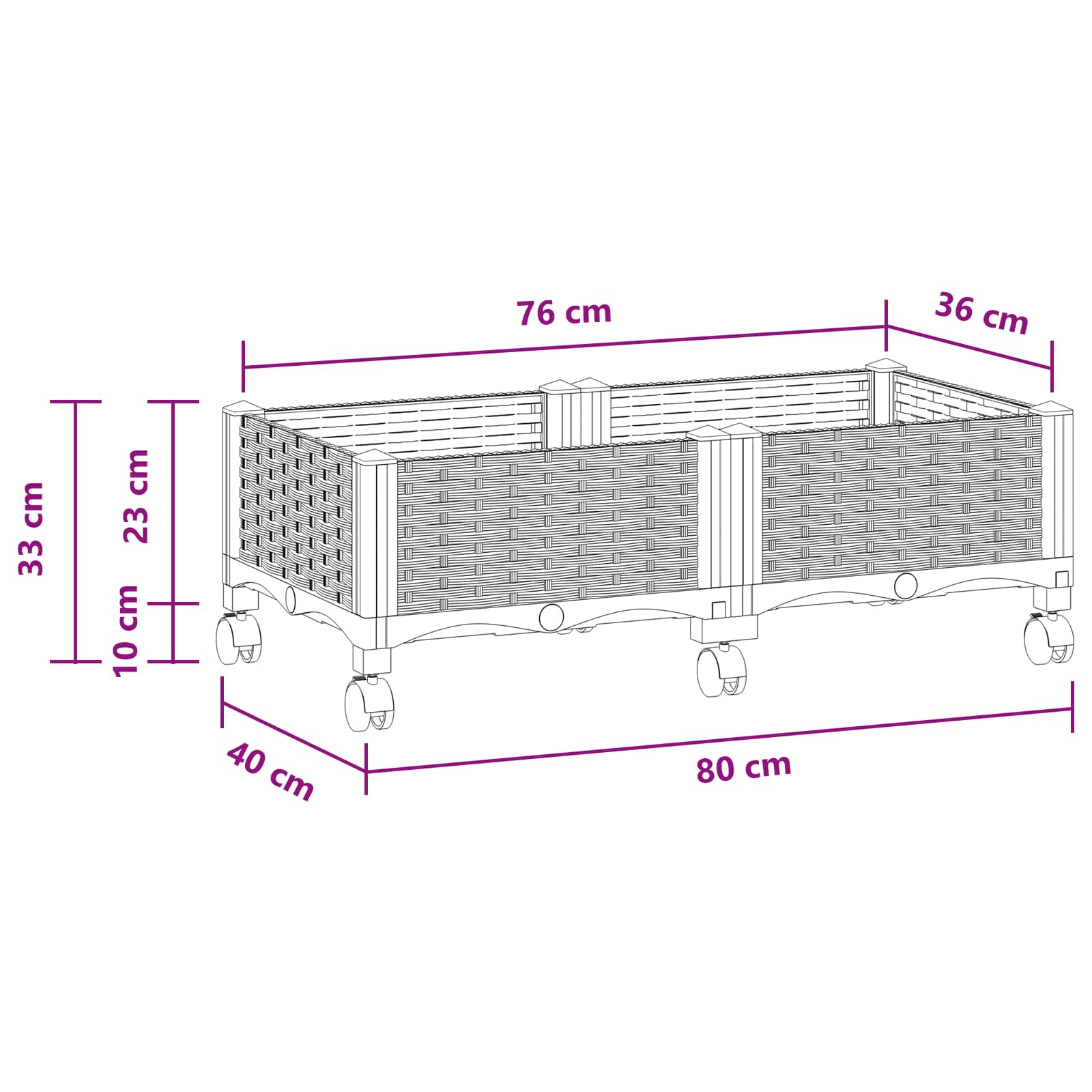 Κήπος Γλαστράκι με Ροδάκια Ανοιχτό γκρι 80 x 40 x 33 cm PP - Pakobazaar