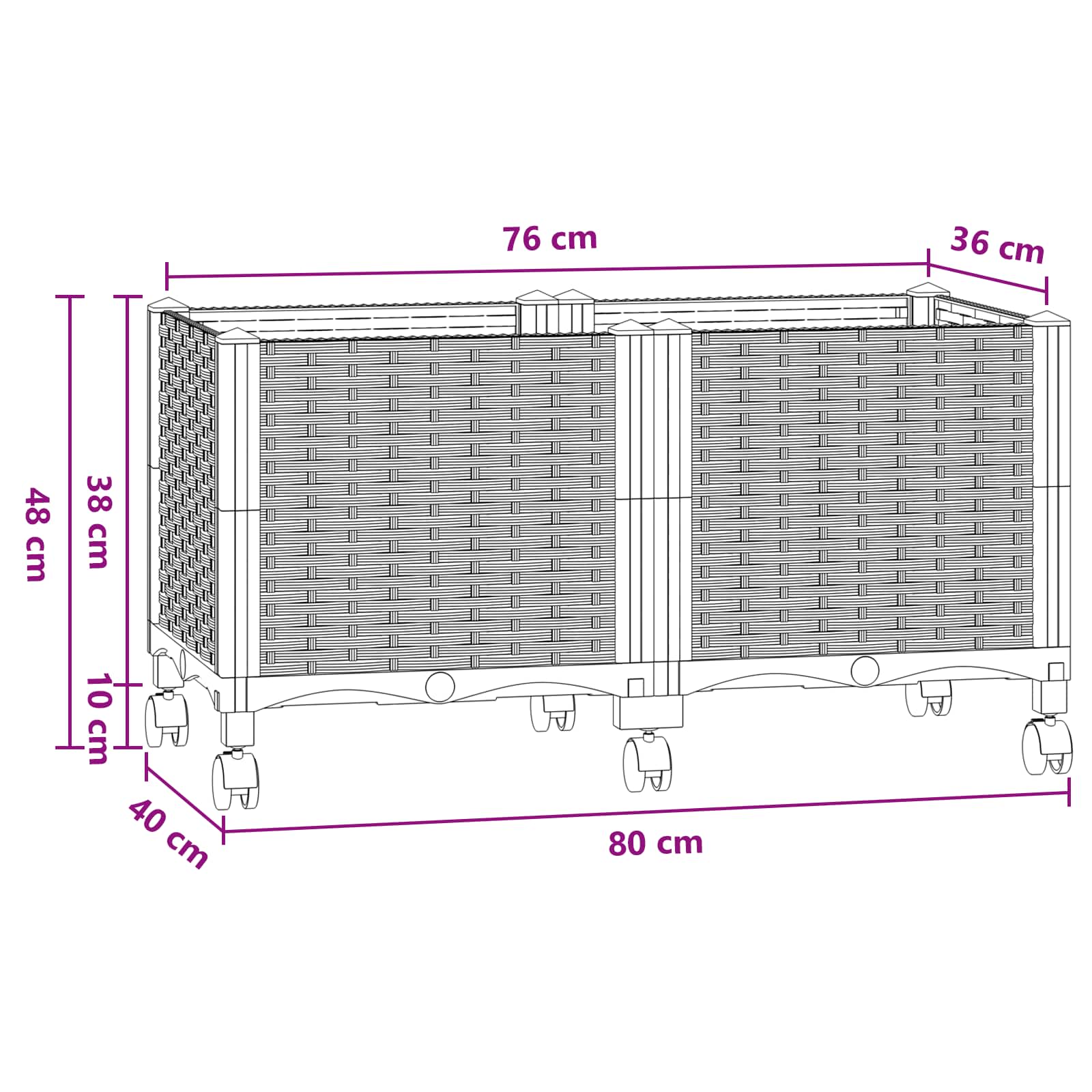 Κήπος Γλαστράκι με Ροδάκια Μπλε Γκρι 80 x 40 x 48 cm PP - Pakobazaar