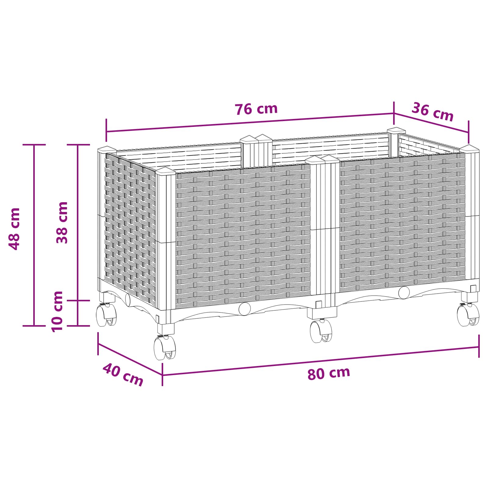 Κήπος Γλαστράκι με Ροδάκια Λευκό 80 x 40 x 48 cm PP - Pakobazaar