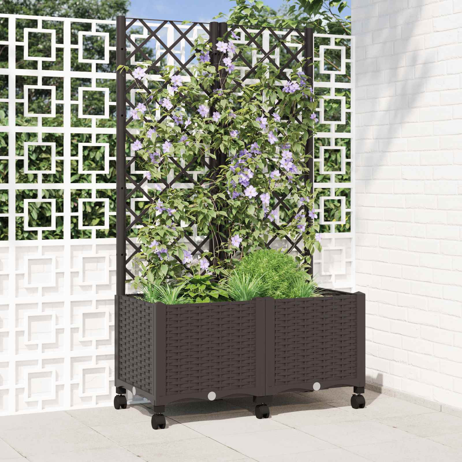 Γλάστρα κήπου με πέργκολα & τροχούς Καφέ 80 x 40 x 146 εκ PP - Pakobazaar
