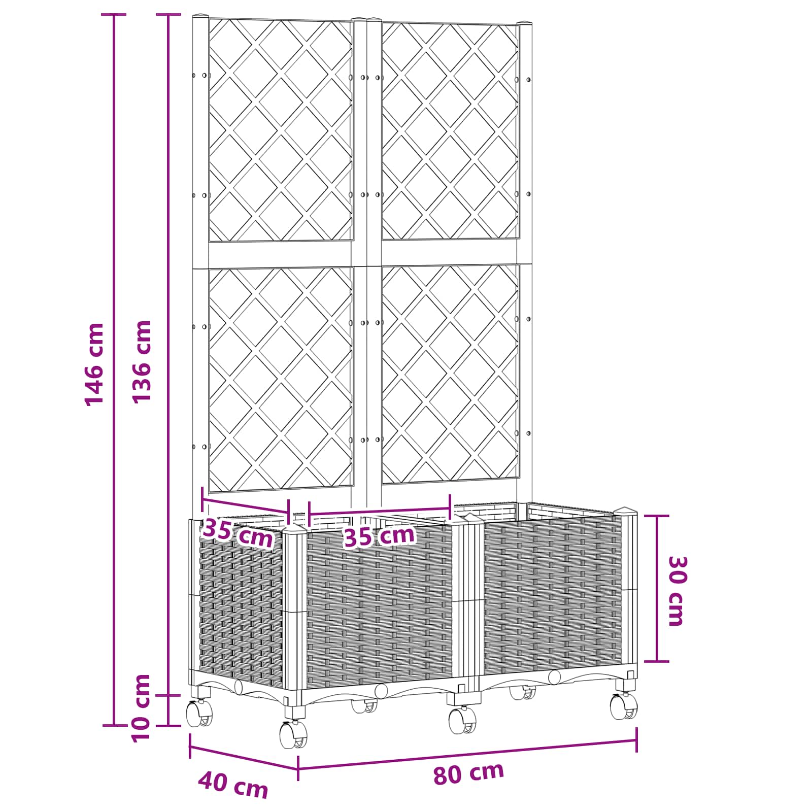 Γλάστρα κήπου με πέργκολα & τροχούς Μαύρο 80 x 40 x 146 εκ PP - Pakobazaar