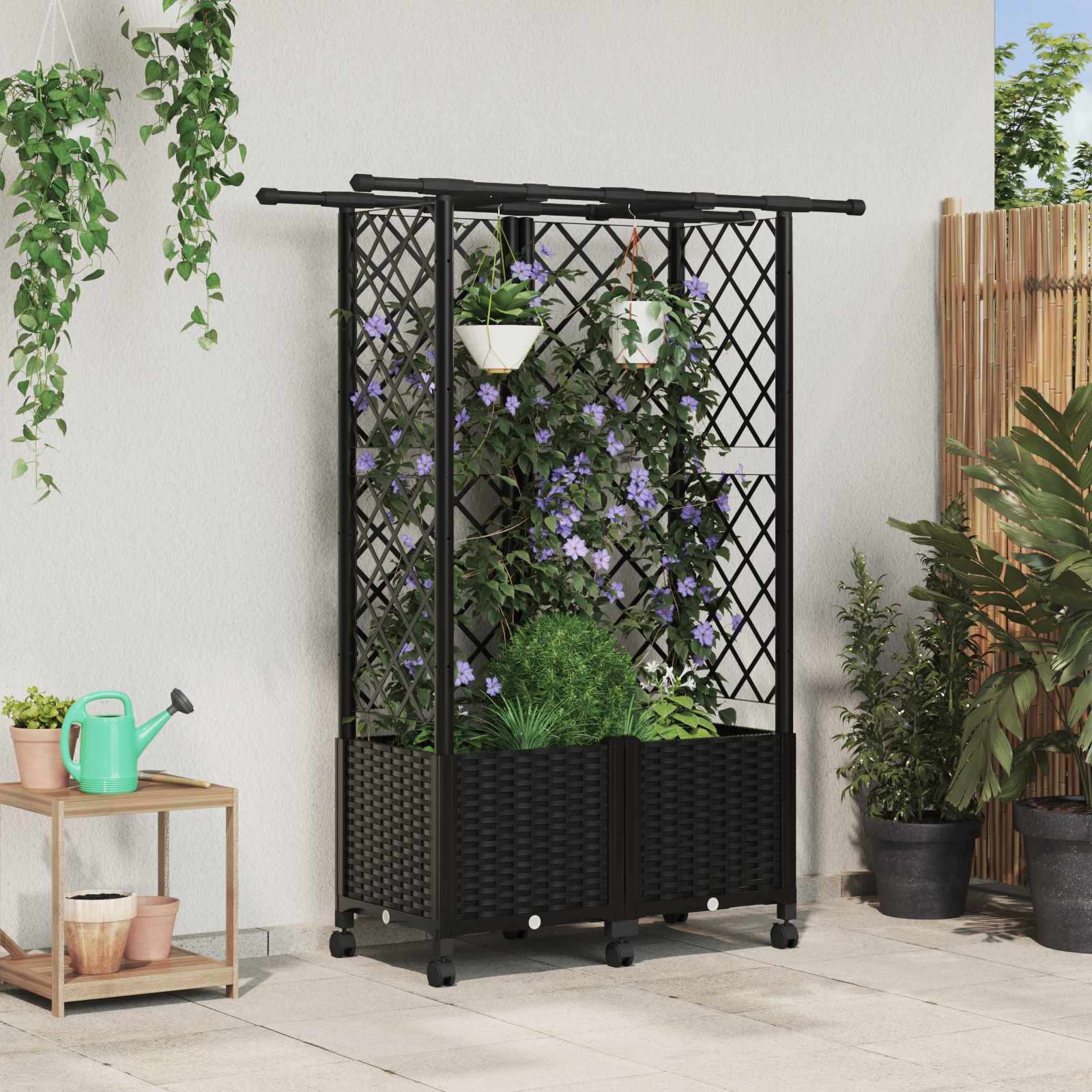 Ανυψωμένο Κρεβάτι με Πέργκολα και Οροφή Μαύρο 124 x 40 x 142 εκ - Pakobazaar