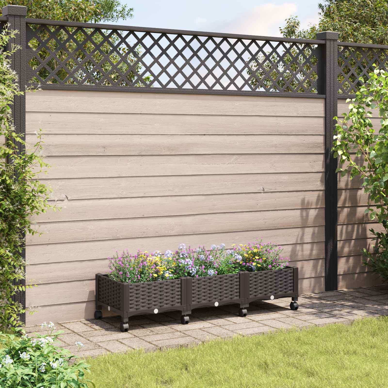 Κήπος Γλαστράκι με Ροδάκια Καφέ 120 x 40 x 29 εκ PP - Pakobazaar