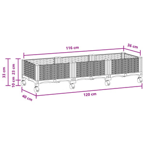 Κήπος Γλαστράκι με Ροδάκια Μαύρο 120 x 40 x 29 εκ PP - Pakobazaar