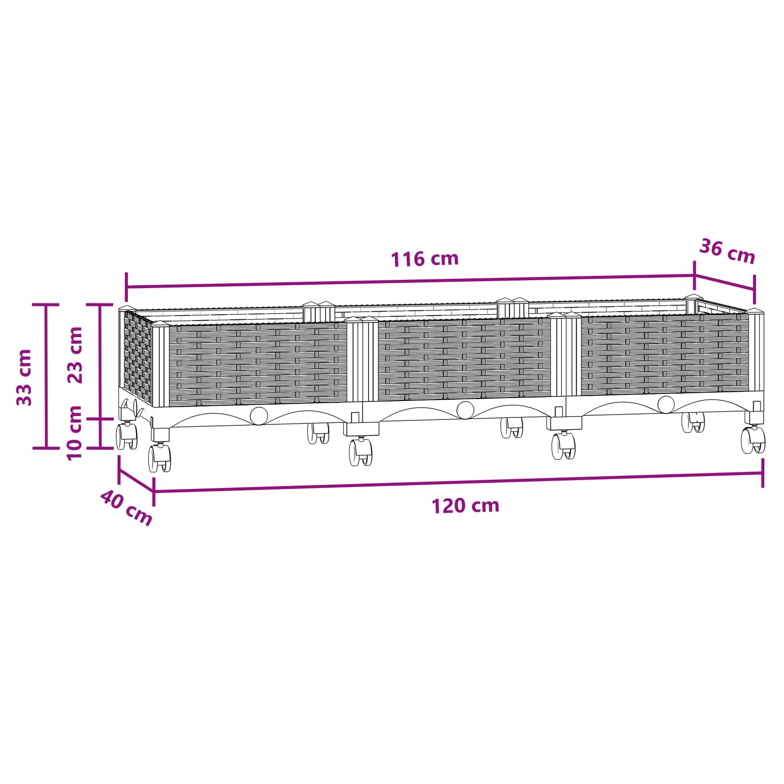 Κήπος Γλαστράκι με Ροδάκια Μπλε Γκρι 120 x 40 x 33 cm PP - Pakobazaar