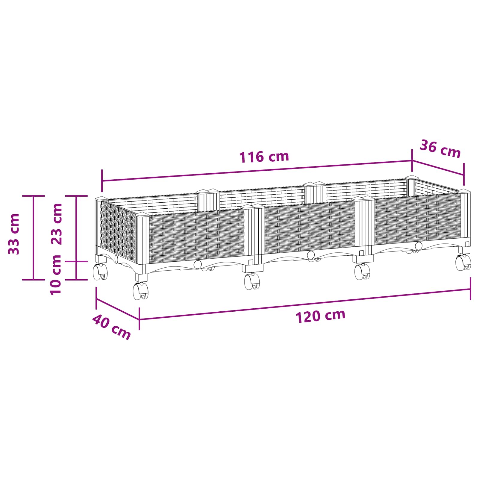 Κήπος Γλαστράκι με Ροδάκια Ανοιχτό γκρι 120 x 40 x 33 cm PP - Pakobazaar