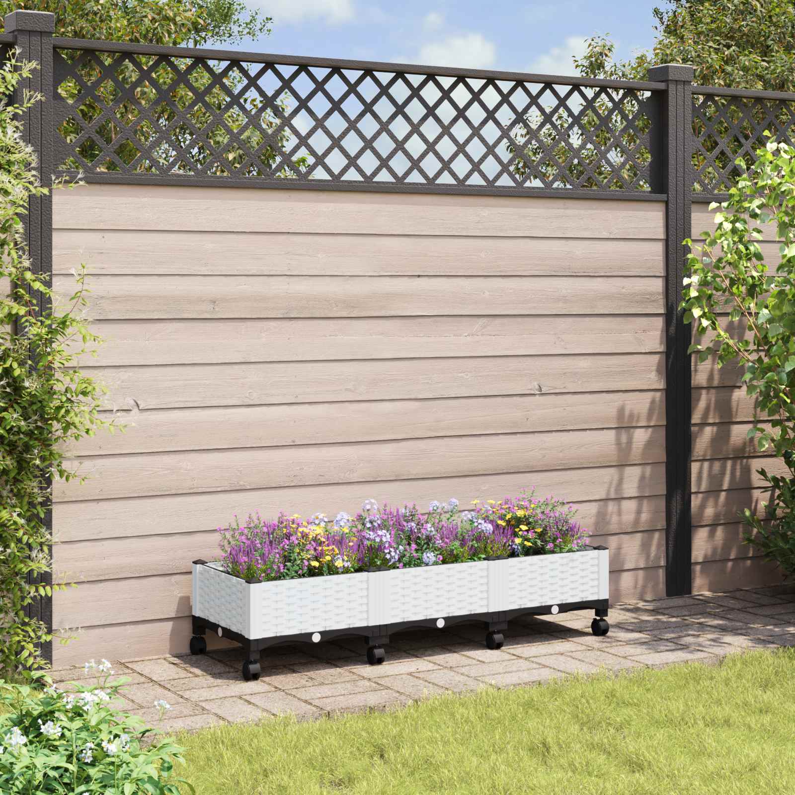 Κήπος Γλαστράκι με Ροδάκια Λευκό 120 x 40 x 33 cm PP - Pakobazaar