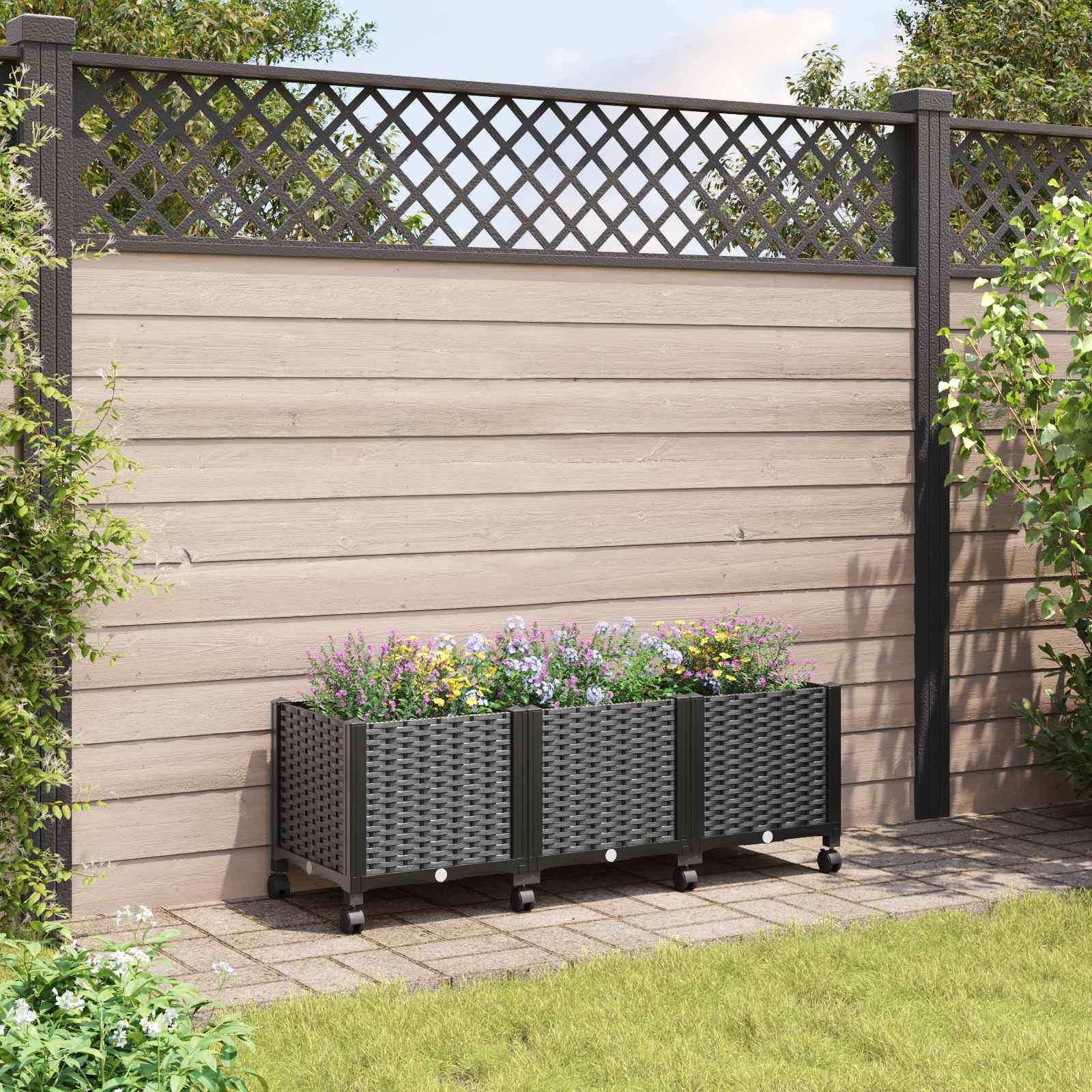 Κήπος Γλαστράκι με Ροδάκια Μαύρο 120 x 40 x 44 εκ PP - Pakobazaar