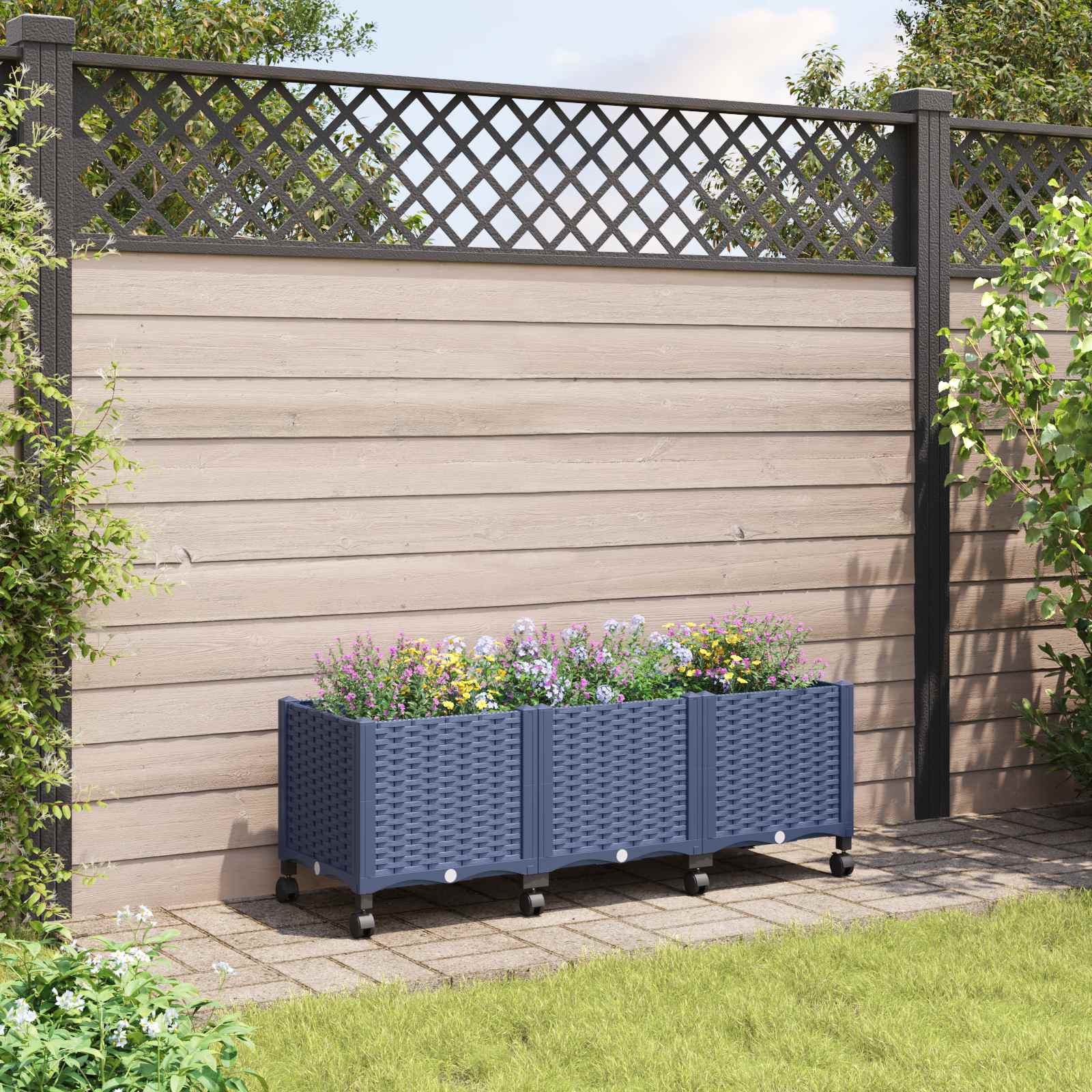 Κήπος Γλαστράκι με Ροδάκια Μπλε Γκρι 120 x 40 x 48 cm PP - Pakobazaar