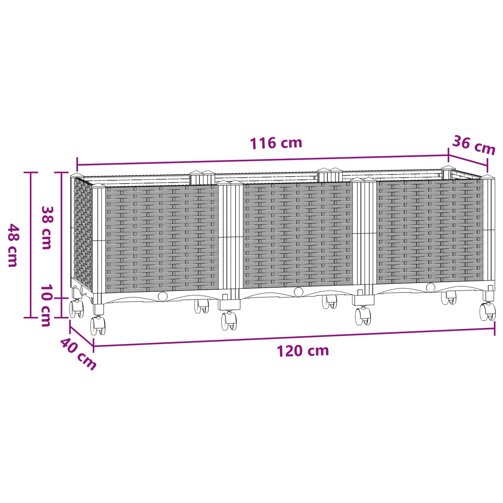 Κήπος Γλαστράκι με Ροδάκια Μπλε Γκρι 120 x 40 x 48 cm PP - Pakobazaar