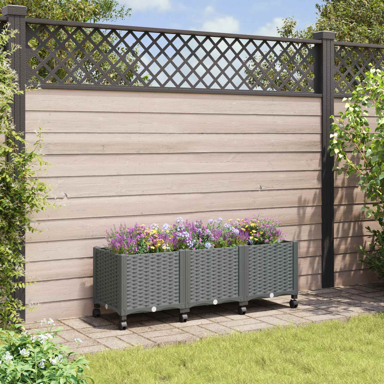 Κήπος Γλαστράκι με Ροδάκια Ανοιχτό γκρι 120 x 40 x 48 cm PP - Pakobazaar