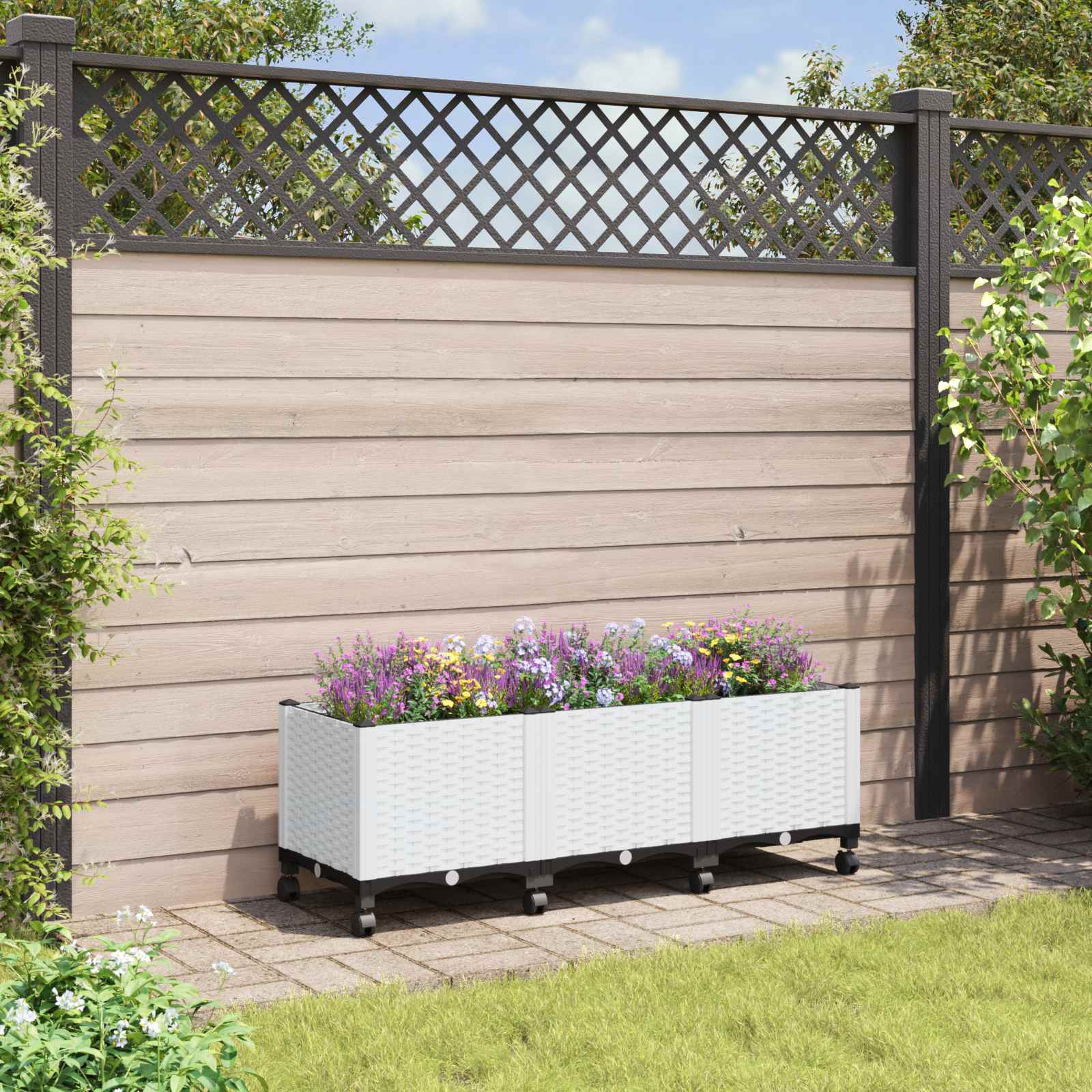 Κήπος Γλαστράκι με Ροδάκια Λευκό 120 x 40 x 48 cm PP - Pakobazaar