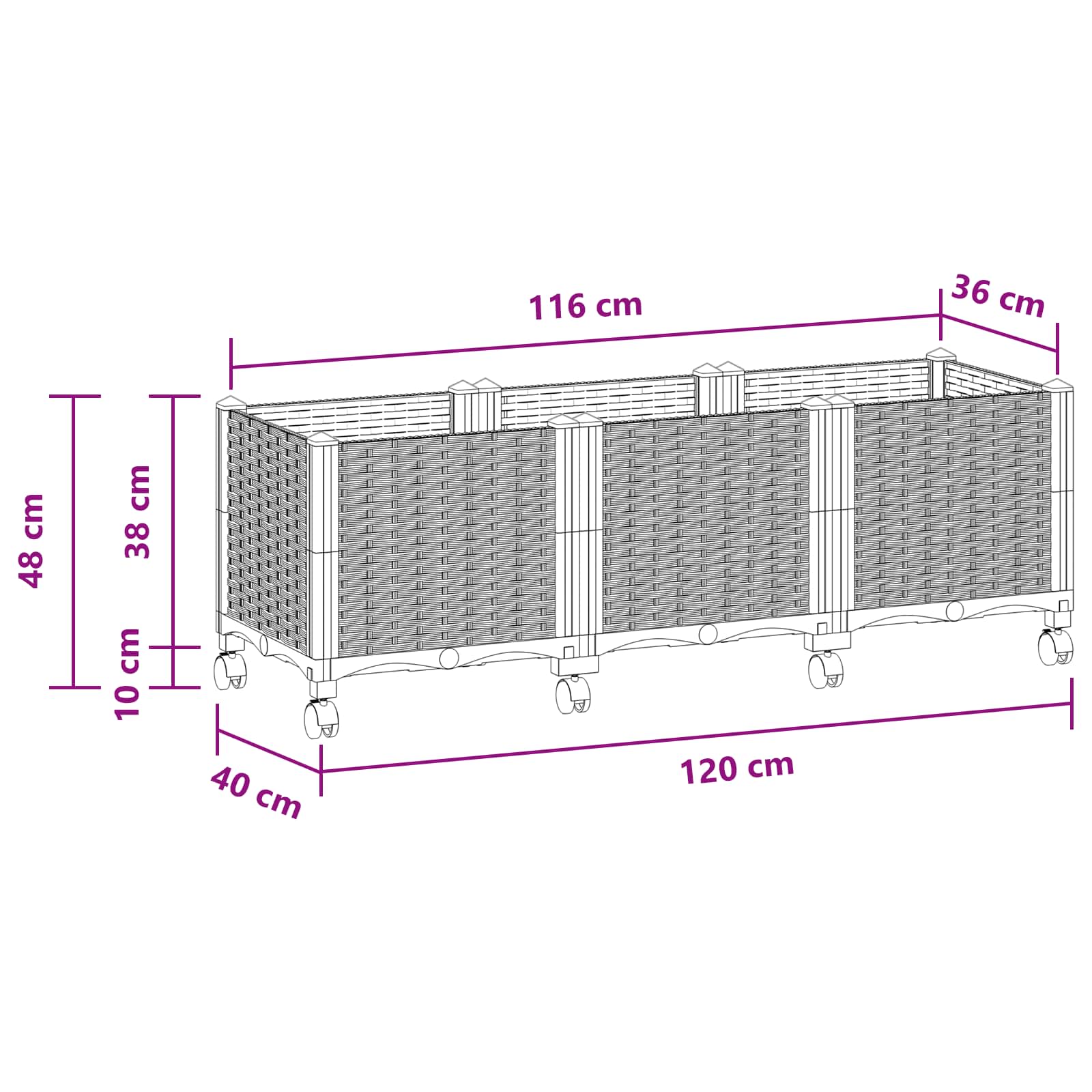 Κήπος Γλαστράκι με Ροδάκια Λευκό 120 x 40 x 48 cm PP - Pakobazaar