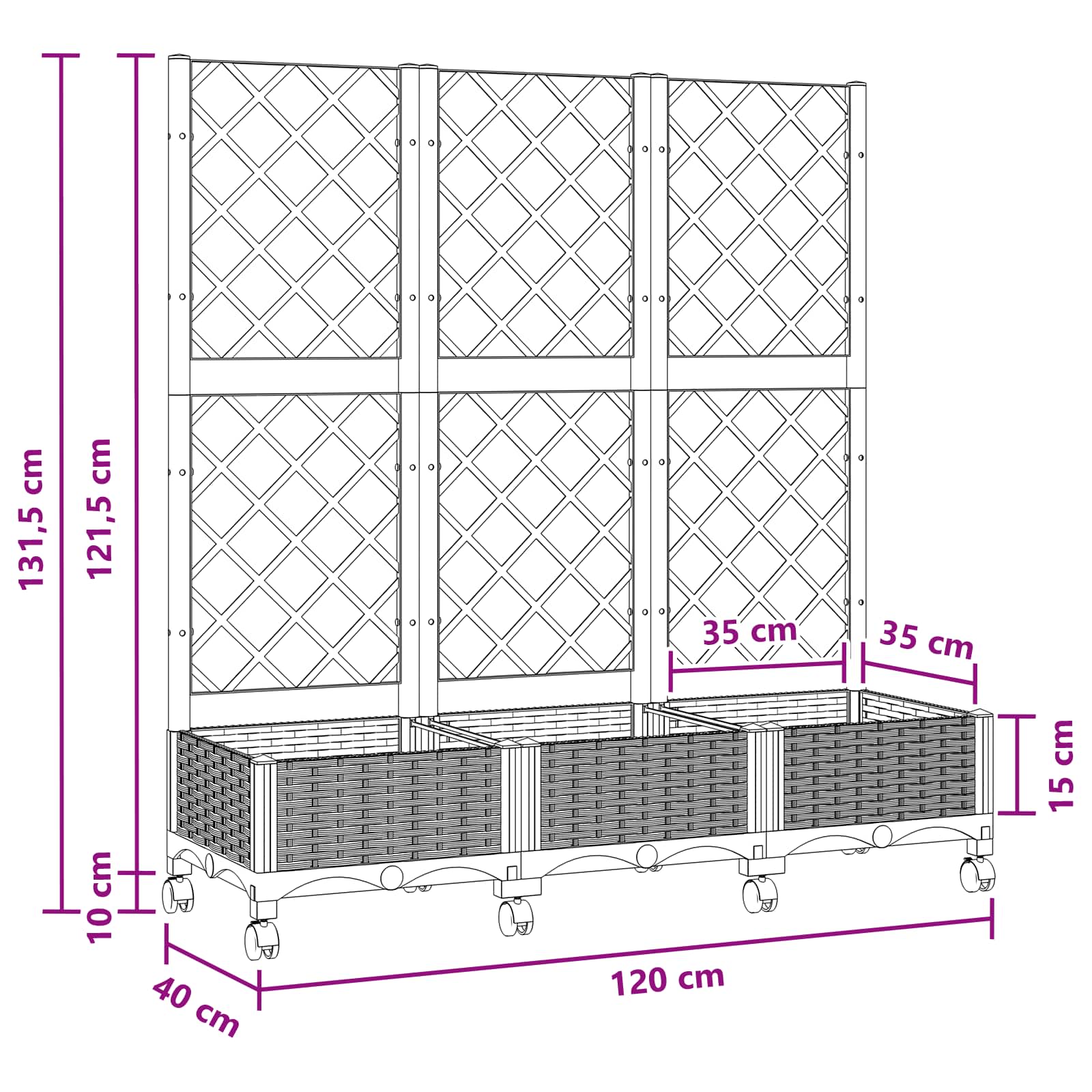 Γλάστρα κήπου με πέργκολα & τροχούς Καφέ 120 x 40 x 131,5 εκ. - Pakobazaar
