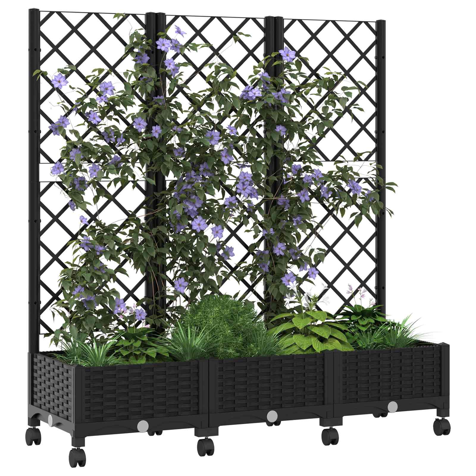 Γλάστρα κήπου με πέργκολα & τροχούς Μαύρο 120 x 40 x 131,5 εκ. - Pakobazaar