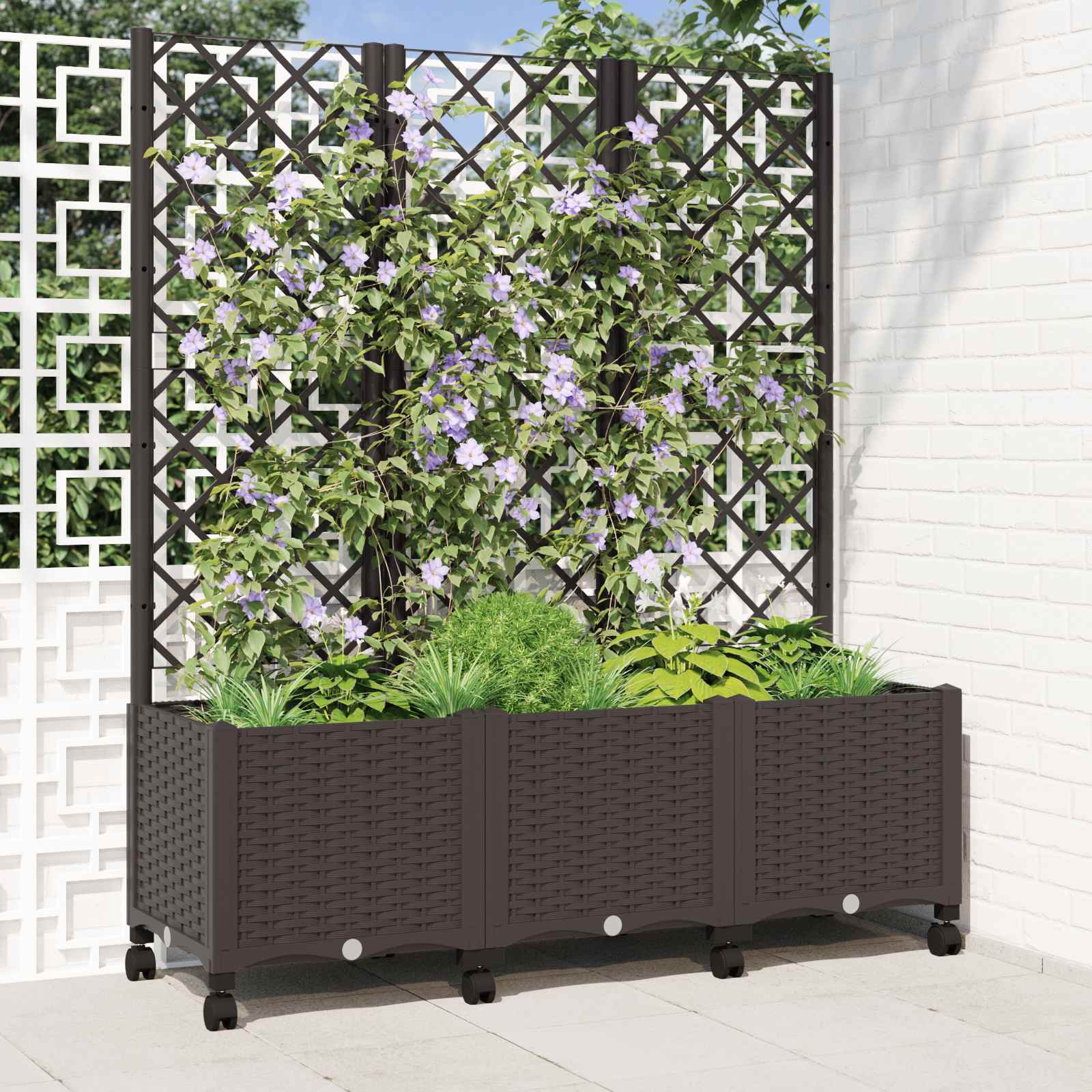 Γλάστρα κήπου με πέργκολα & τροχούς Καφέ 120 x 40 x 146 εκ PP - Pakobazaar