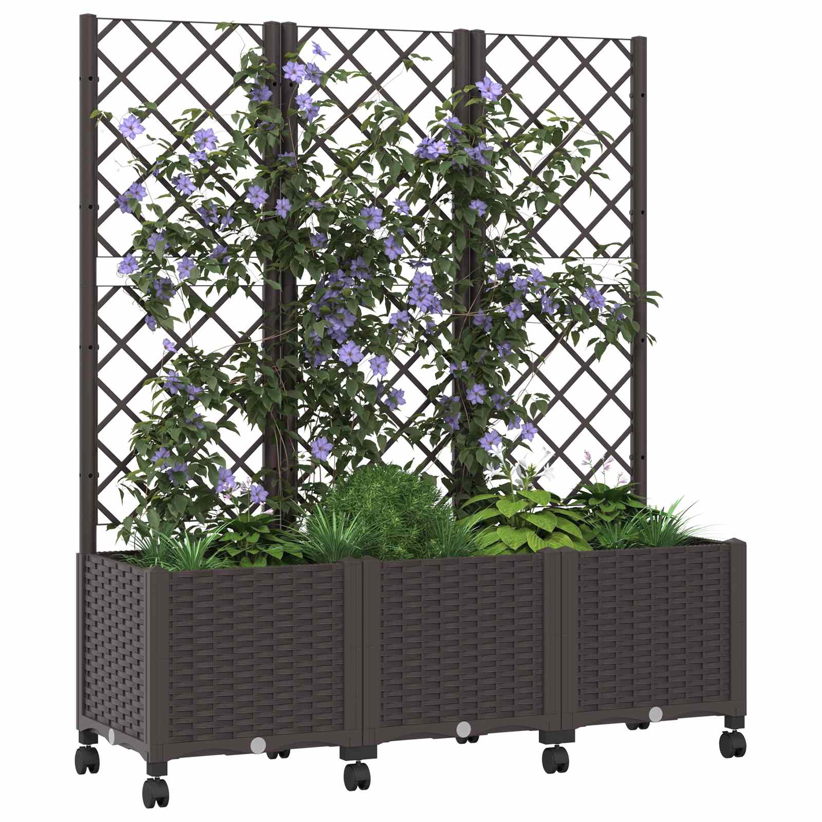 Γλάστρα κήπου με πέργκολα & τροχούς Καφέ 120 x 40 x 146 εκ PP - Pakobazaar