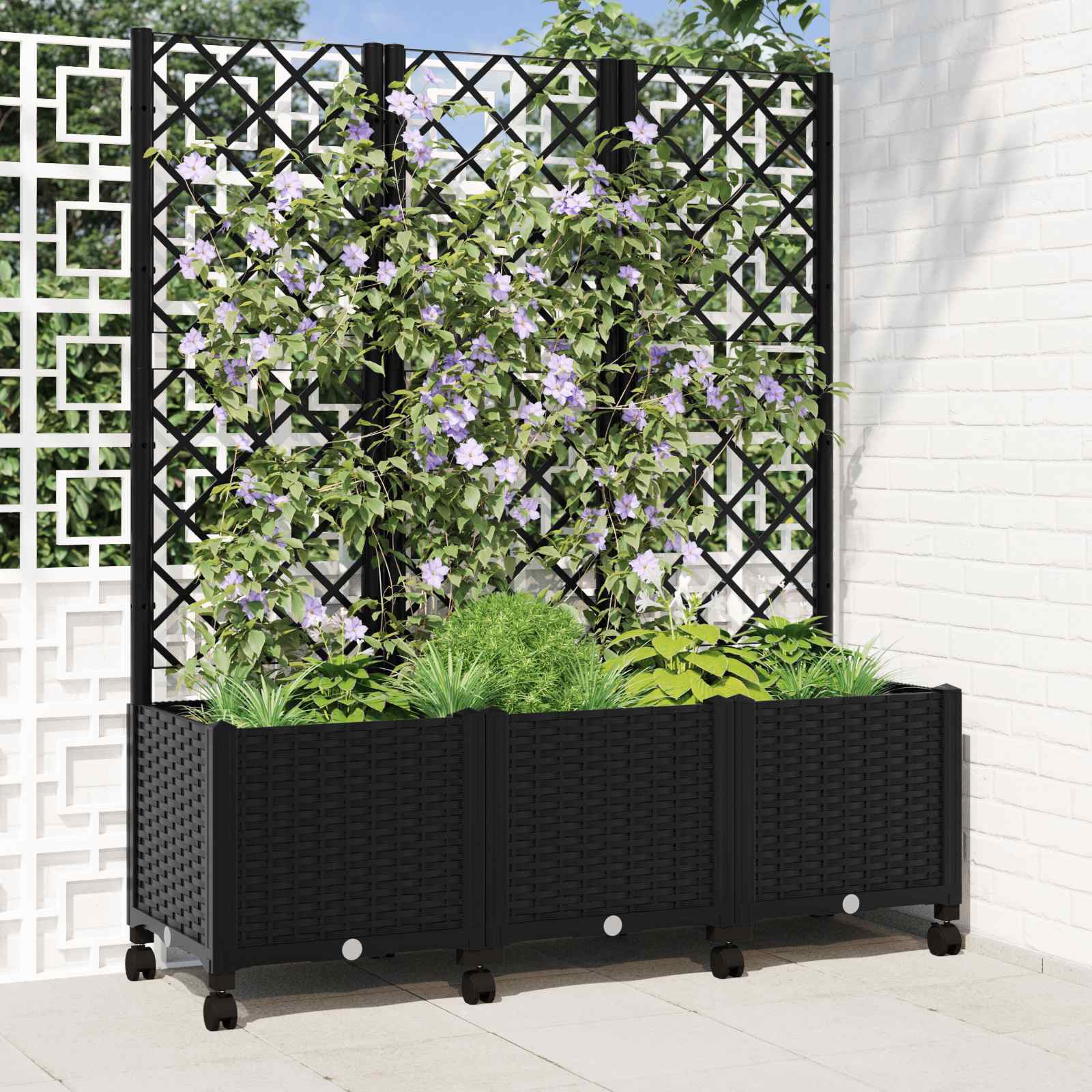 Γλάστρα κήπου με πέργκολα & τροχούς Μαύρο 120 x 40 x 146 εκ PP - Pakobazaar