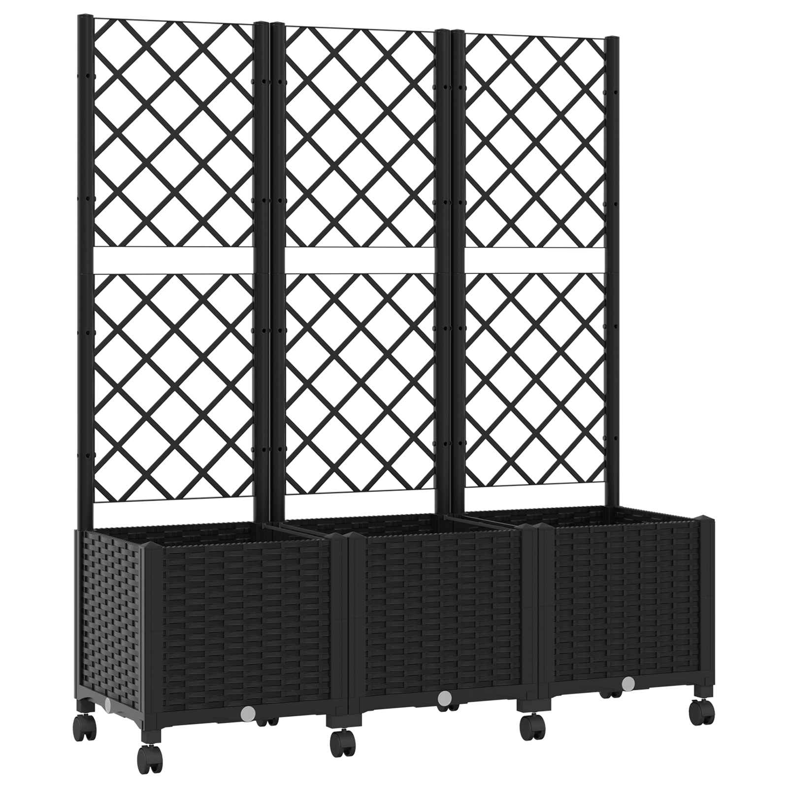 Γλάστρα κήπου με πέργκολα & τροχούς Μαύρο 120 x 40 x 146 εκ PP - Pakobazaar