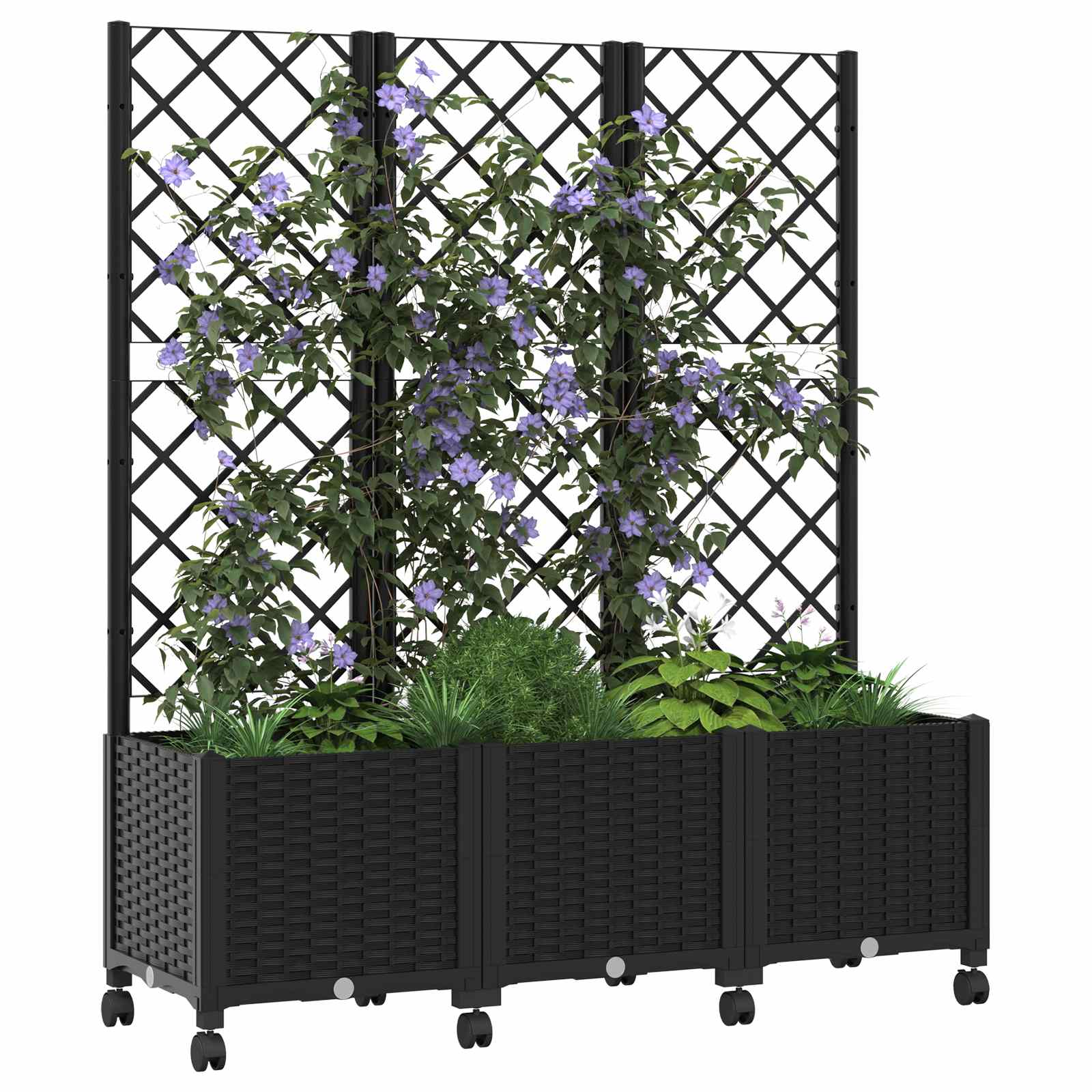 Γλάστρα κήπου με πέργκολα & τροχούς Μαύρο 120 x 40 x 146 εκ PP - Pakobazaar