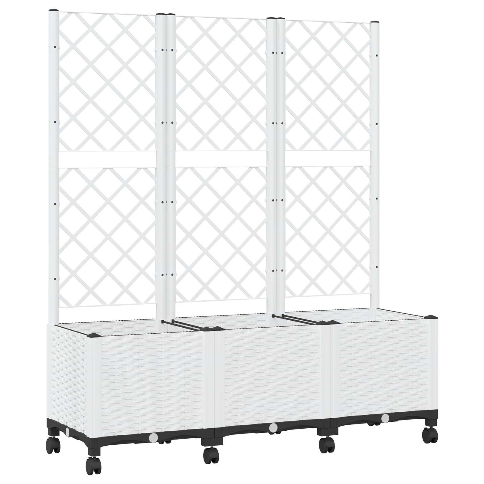 Γλάστρα κήπου με πέργκολα & τροχούς Λευκό 120 x 40 x 146 εκ PP - Pakobazaar