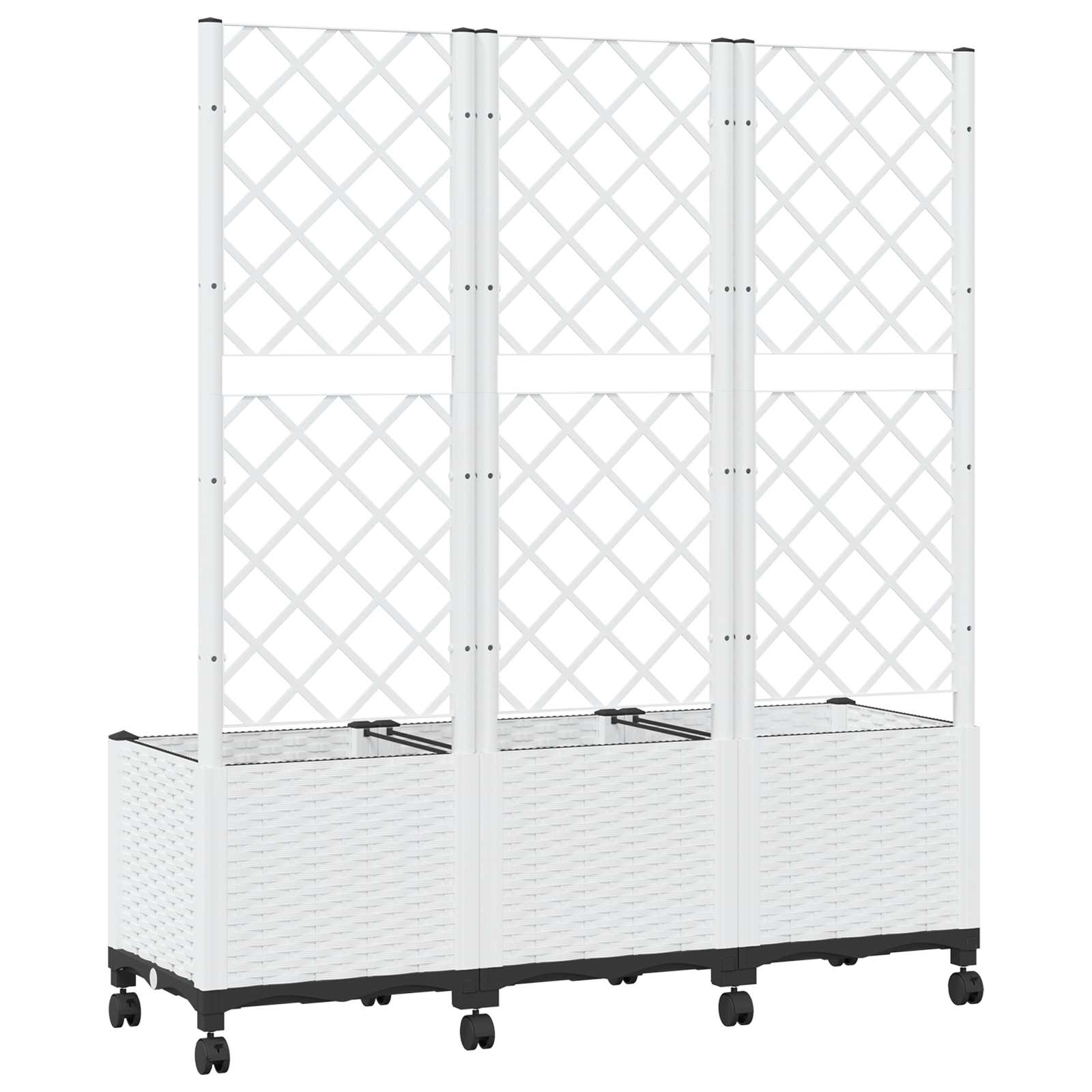 Γλάστρα κήπου με πέργκολα & τροχούς Λευκό 120 x 40 x 146 εκ PP - Pakobazaar