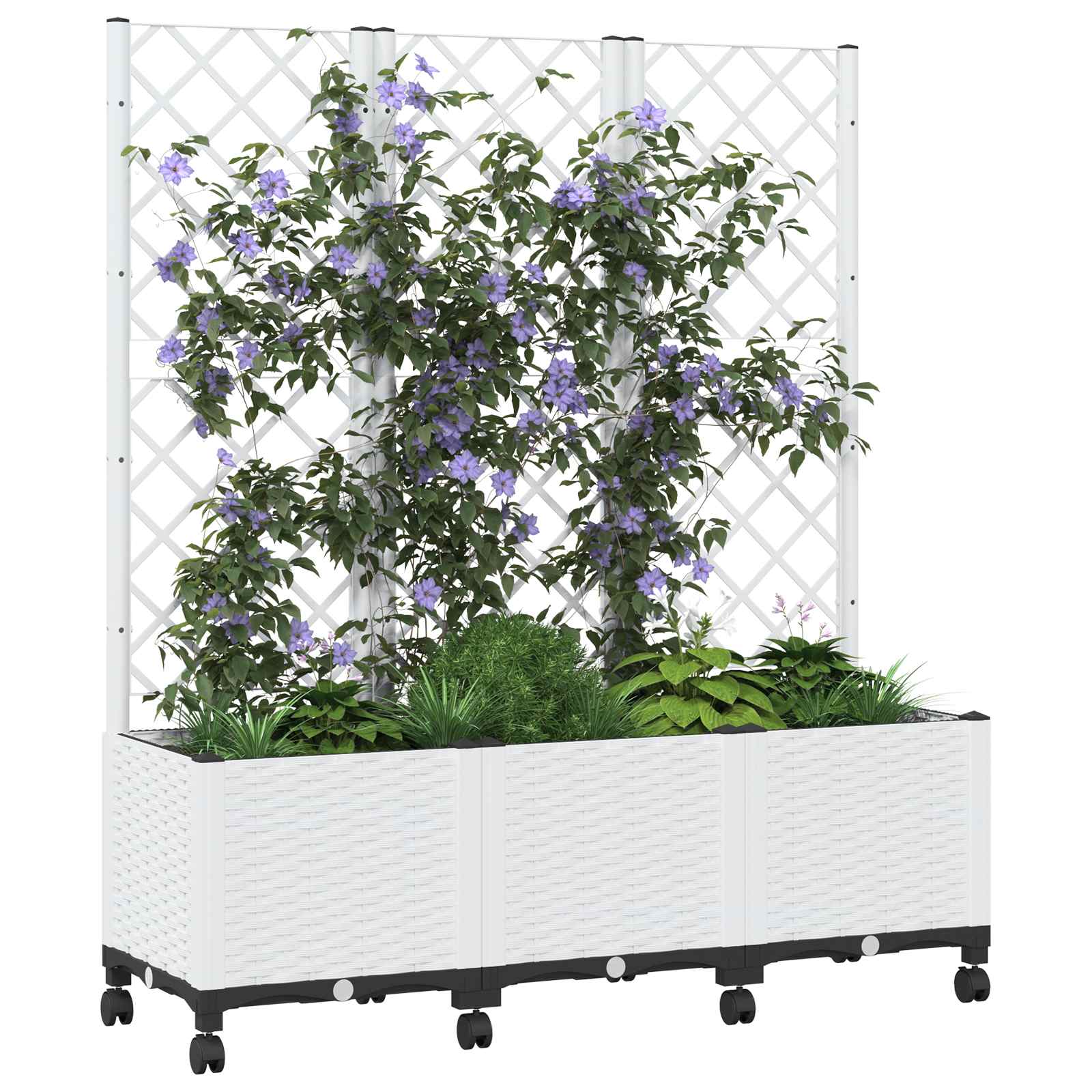 Γλάστρα κήπου με πέργκολα & τροχούς Λευκό 120 x 40 x 146 εκ PP - Pakobazaar