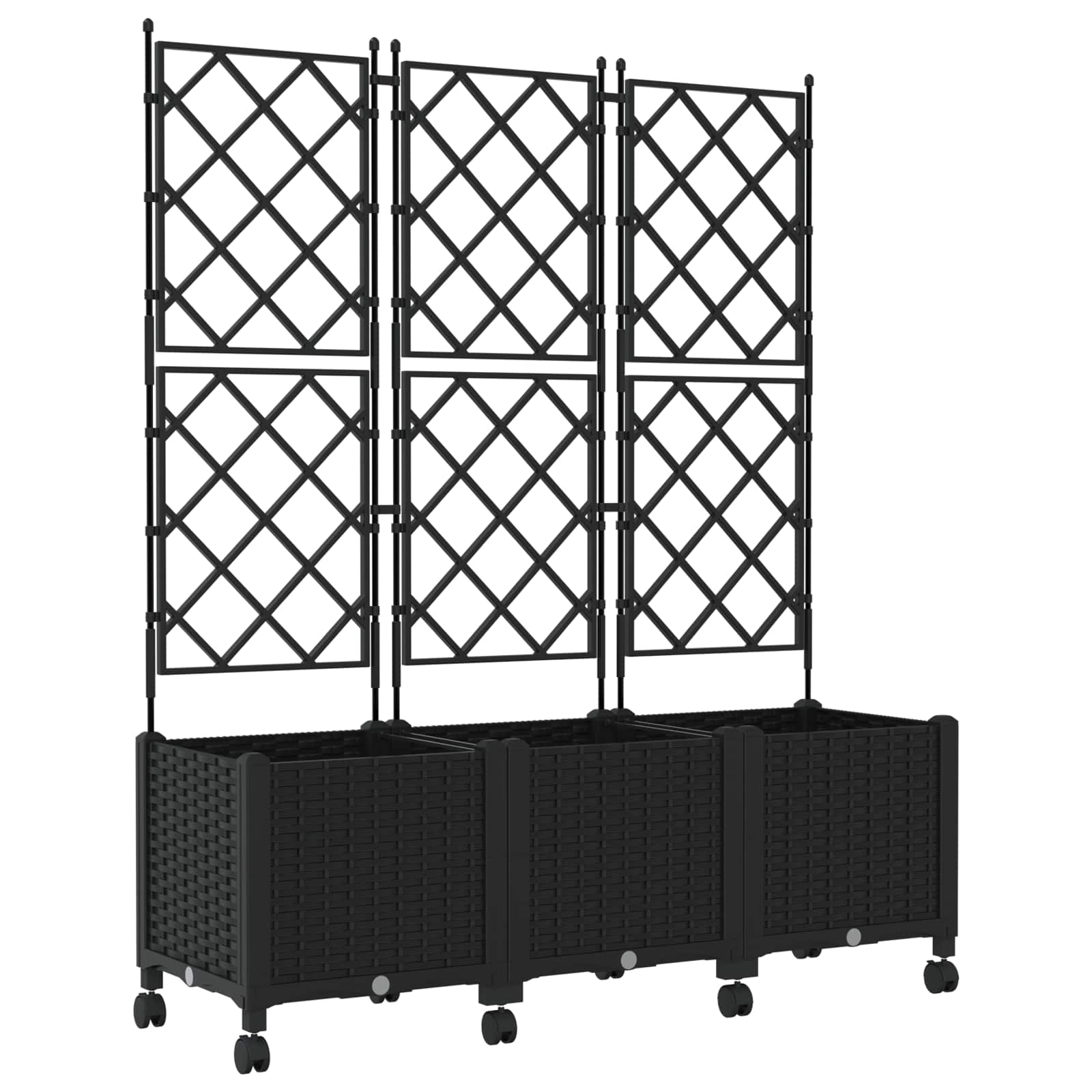 Γλάστρα κήπου με πέργκολα & τροχούς 3 τμχ. Μαύρο PP - Pakobazaar